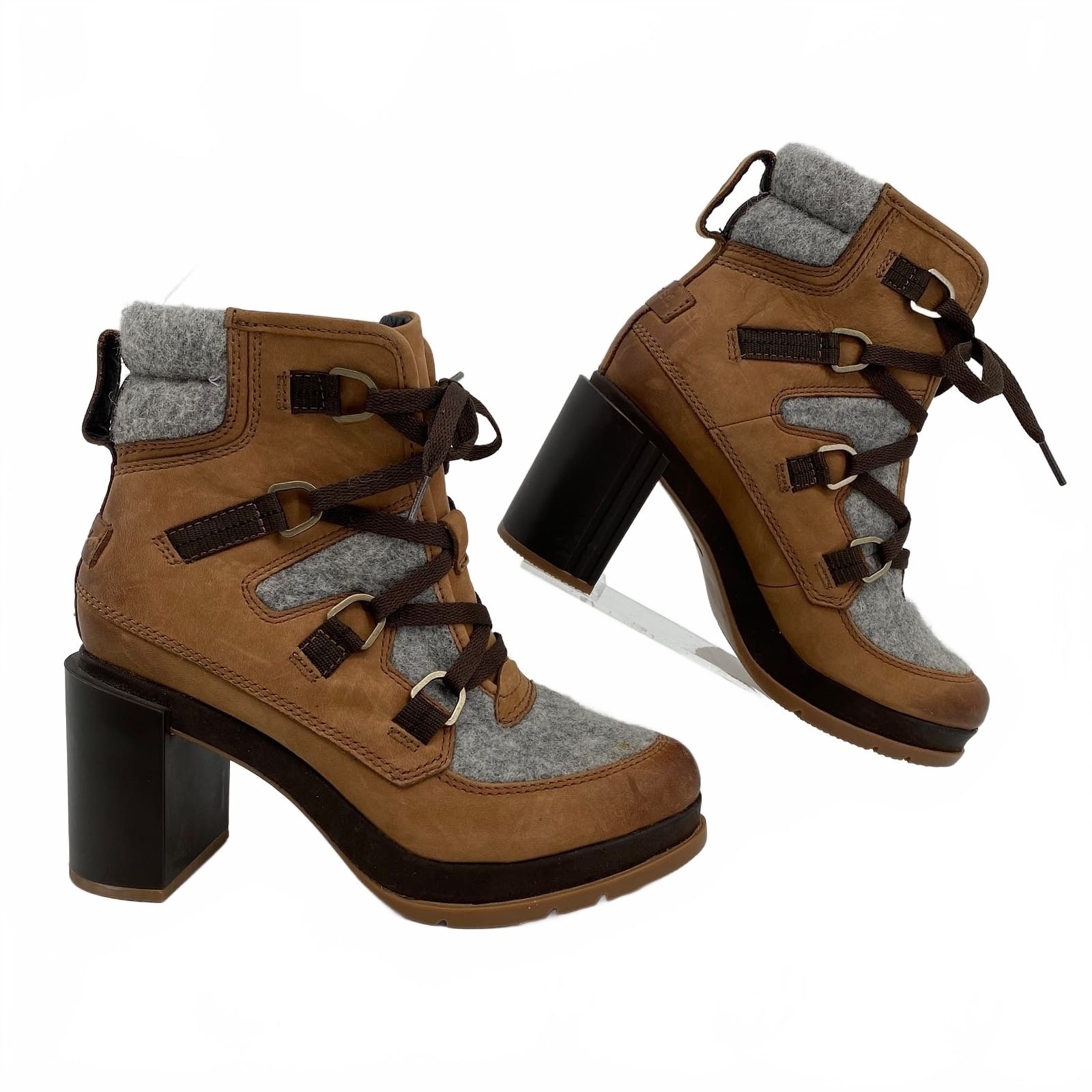 Sorel Brown Gray Heeled Boots