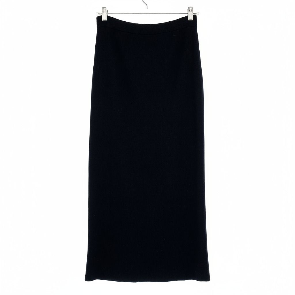 Vintage Black Merino Wool Knit Midi Skirt