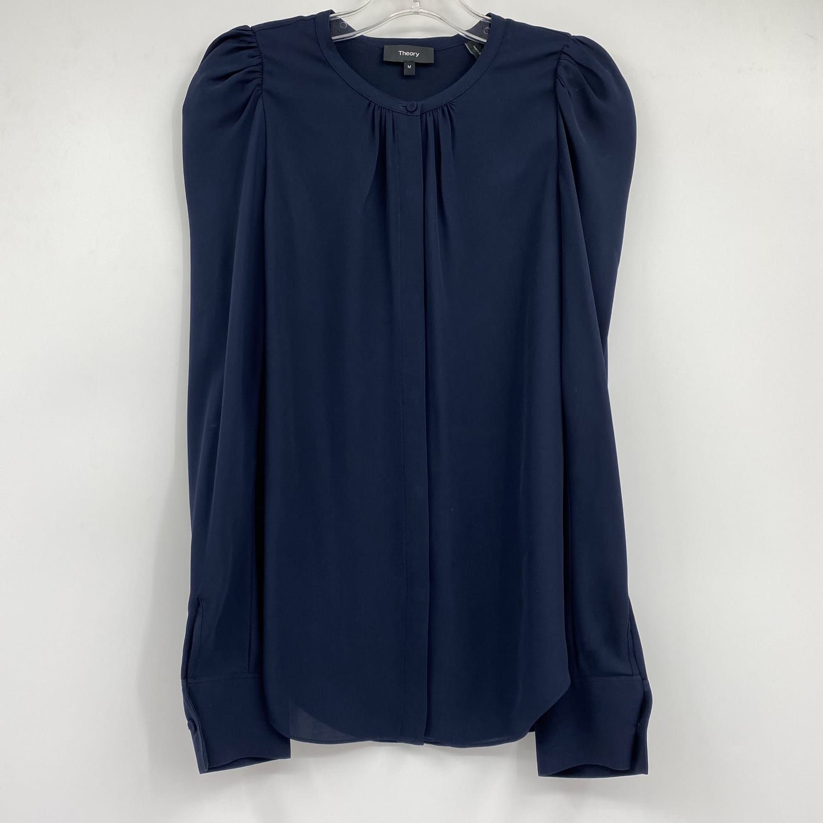 Theory Navy Silk Button Up Blouse