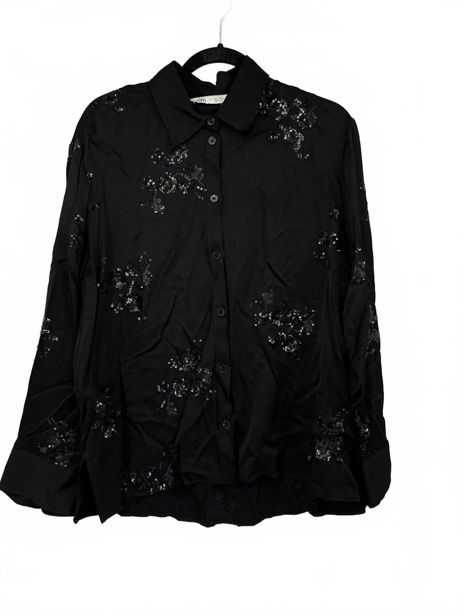 Zara Black Floral Sequin Blouse