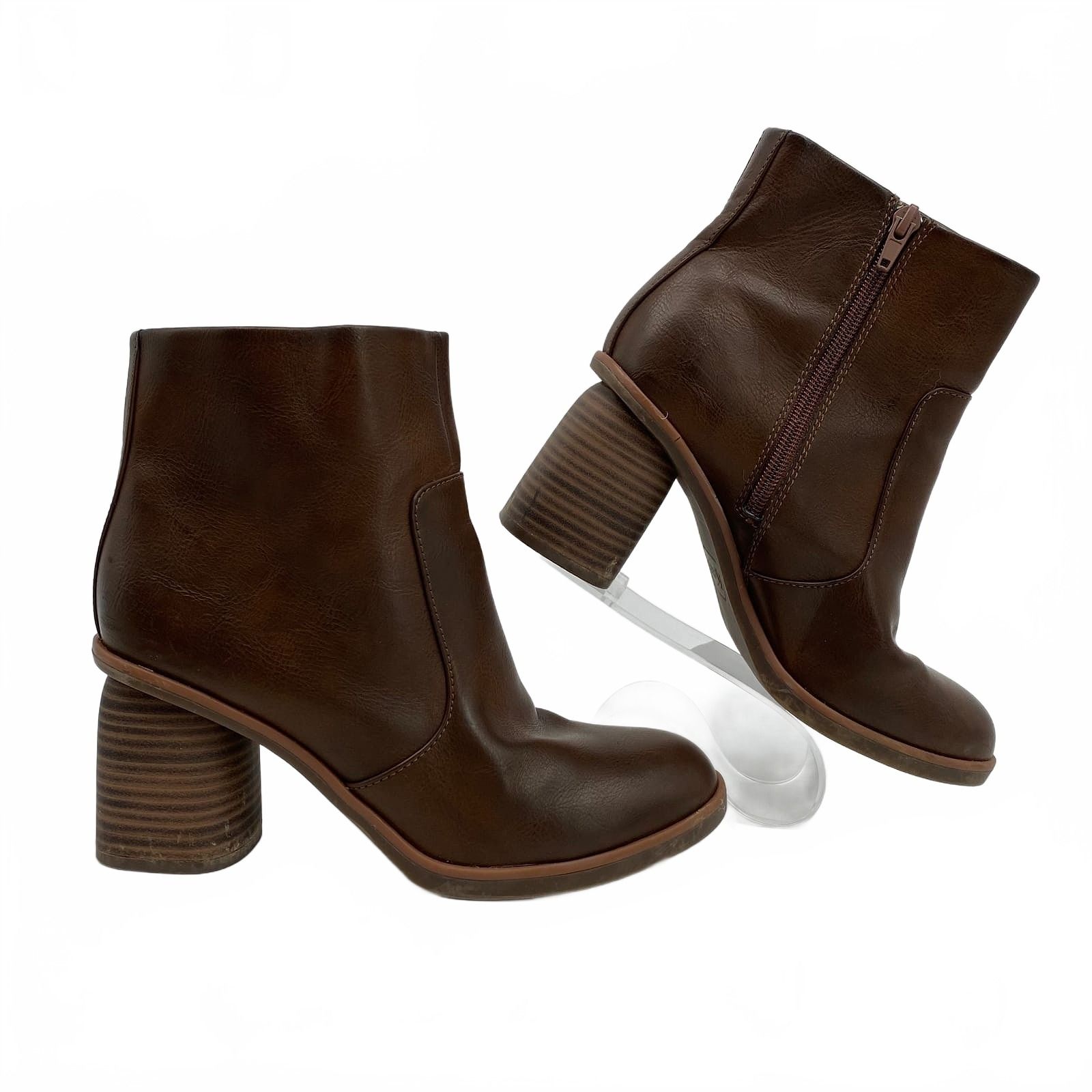 Korks Brown Block Heel Ankle Boots