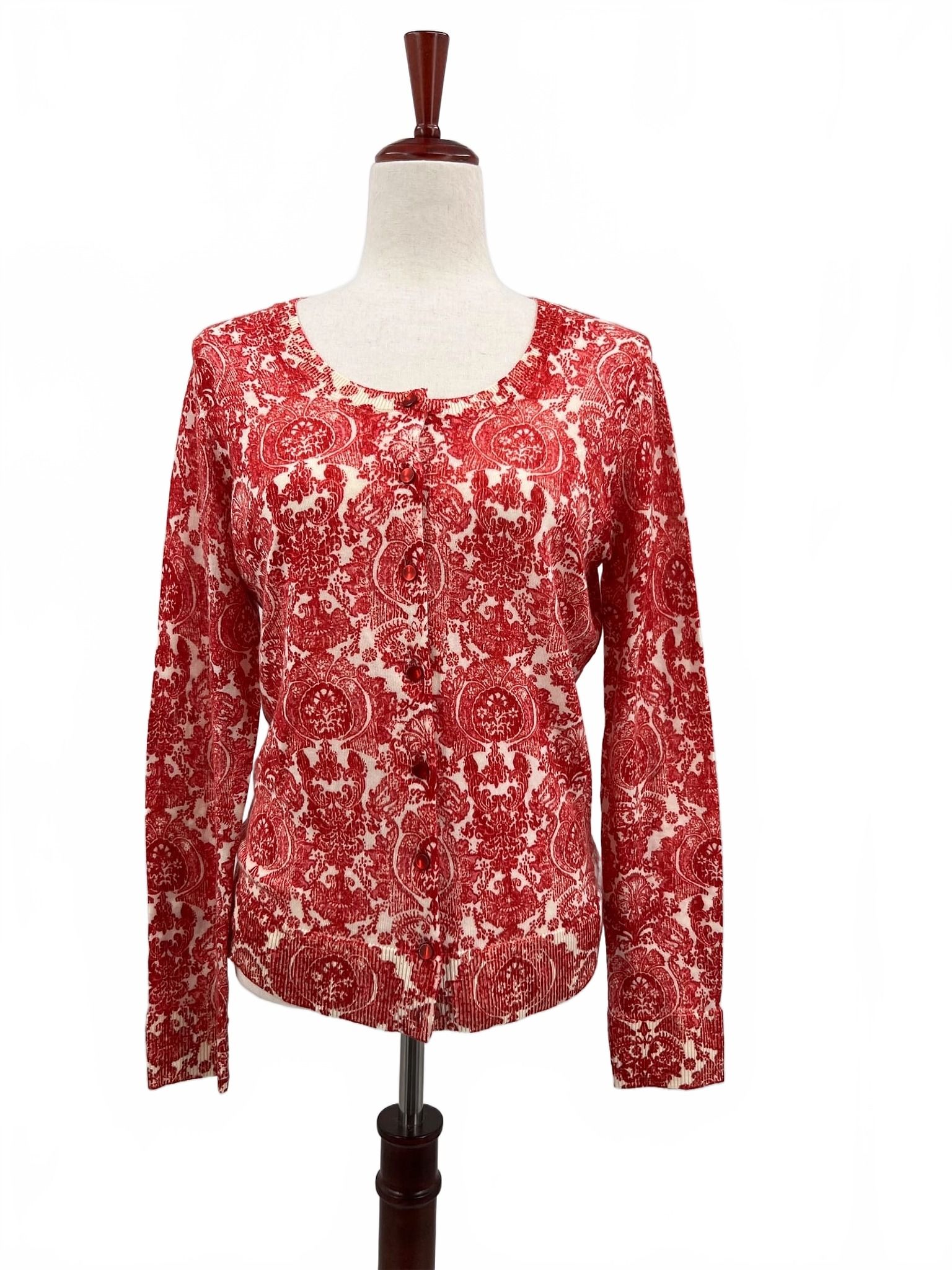 Talbots NWT Red/White Damask Printed Cardigan