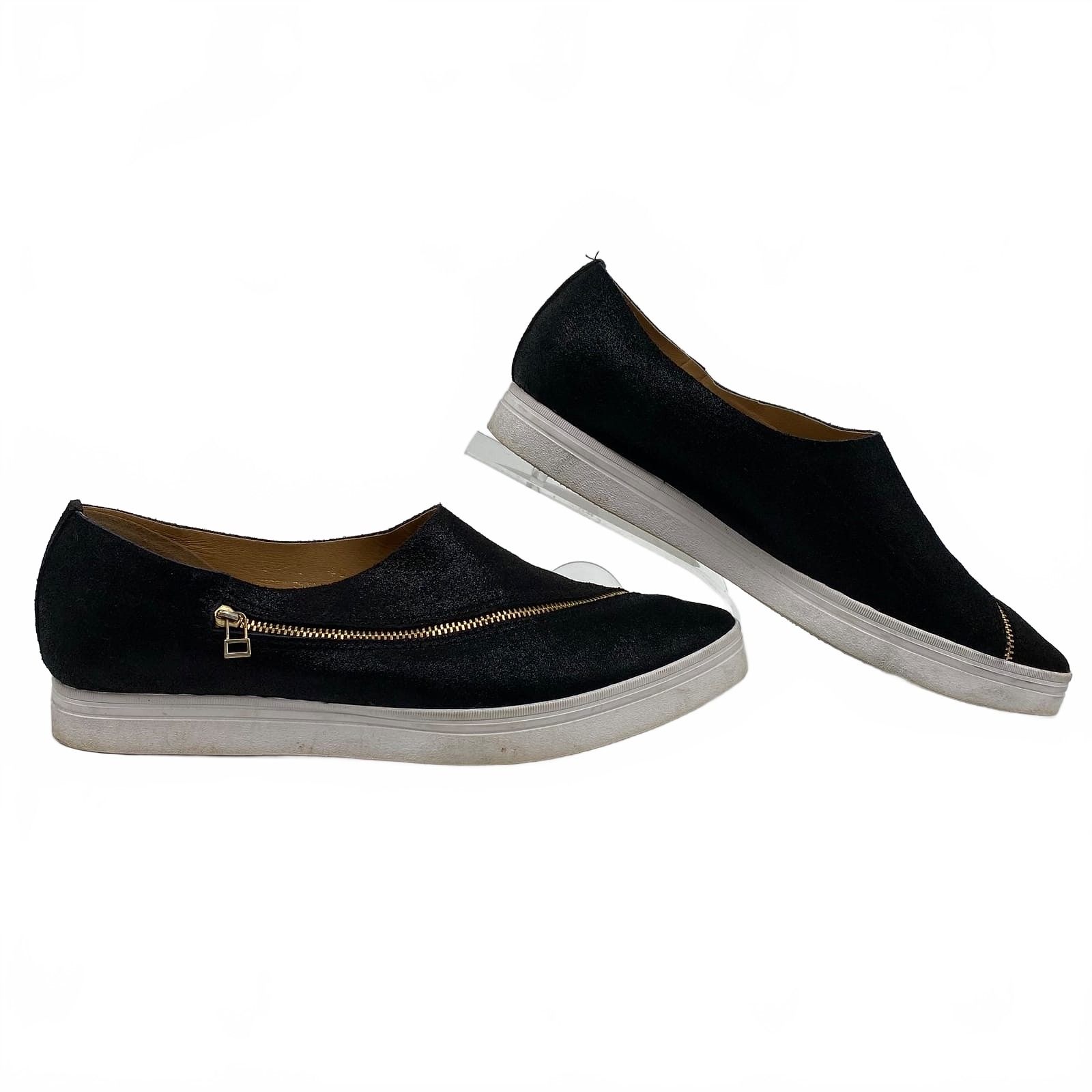 Ali Black Black Almond Toe Zipper Accent Heels