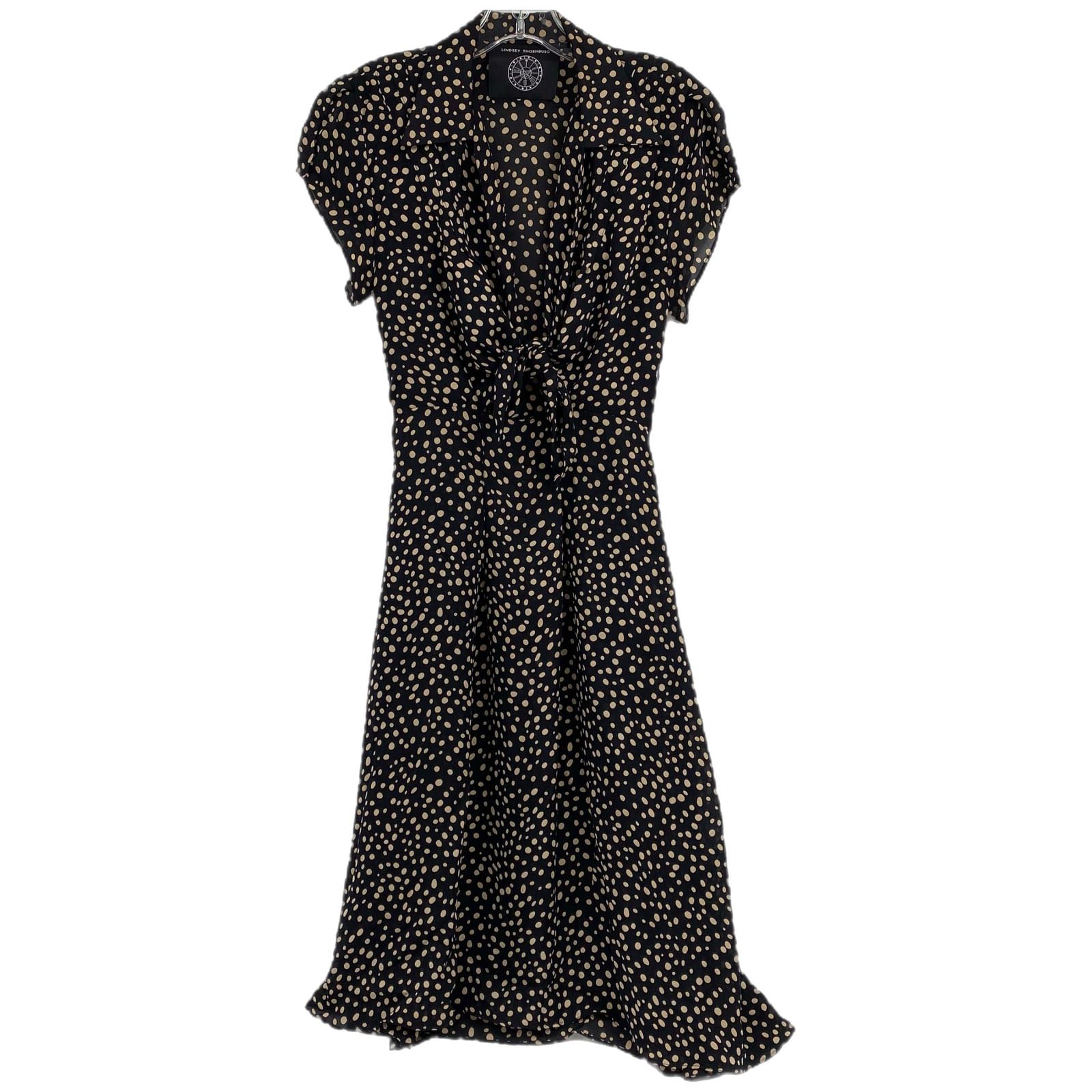Lindsey Thornburg Black Beige Spotted Midi Dress