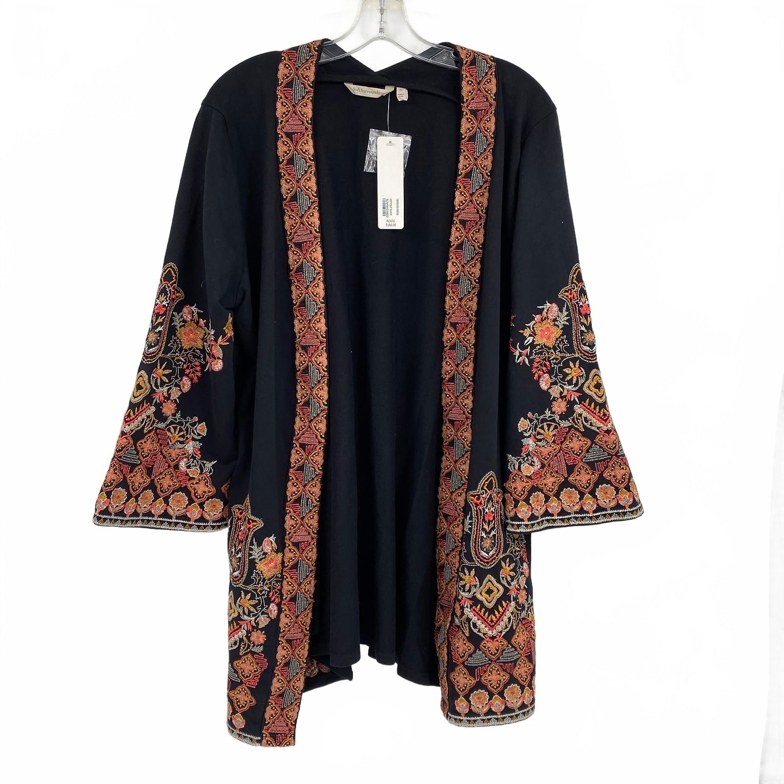 Soft Surroundings Black Orange Embroidered Sweater LP