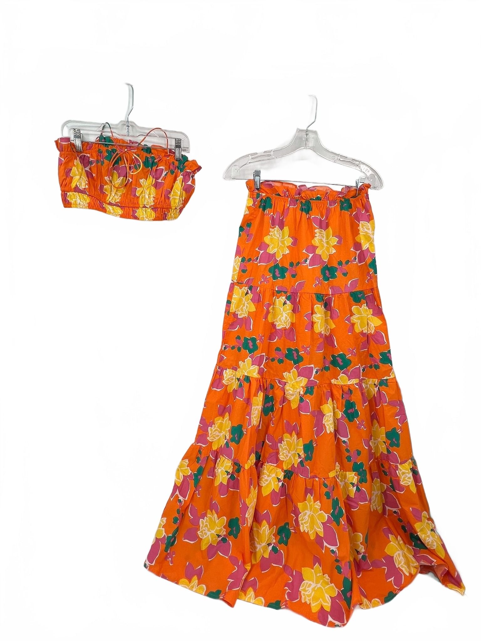Lulus Floral Maxi Skirt Set Orange Pink