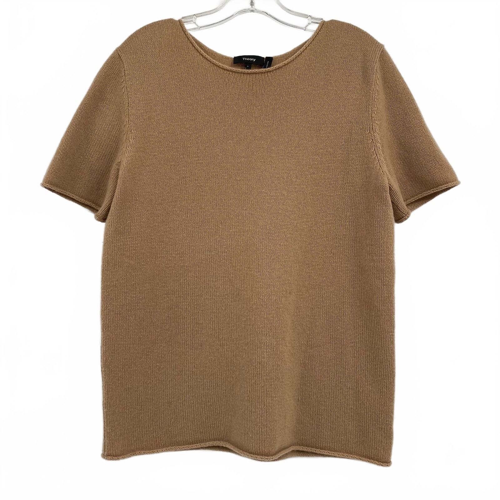 Theory Tan Short Sleeve Cashmere Sweater
