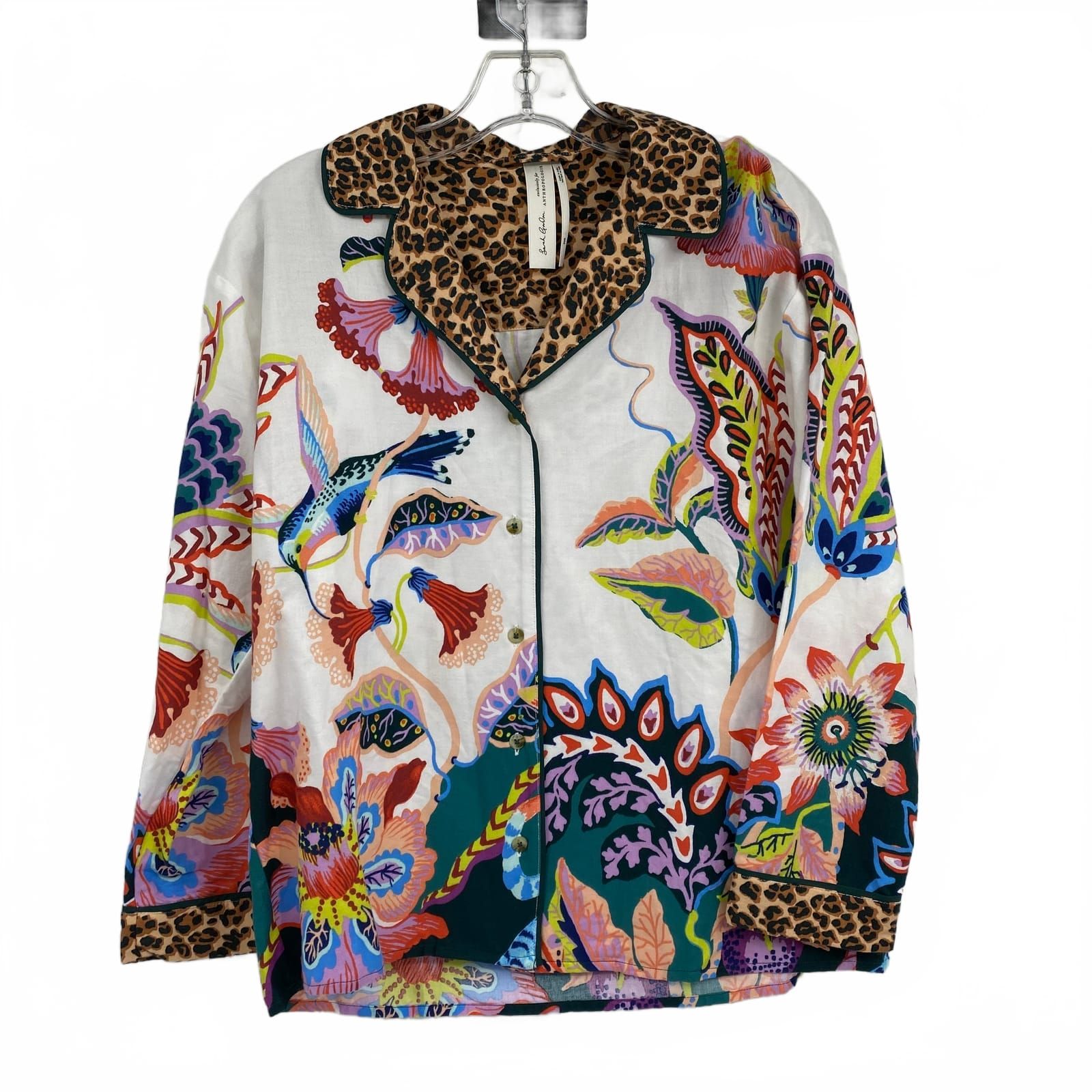 Anthropologie White-Red Animal Print Button-Down Shirt