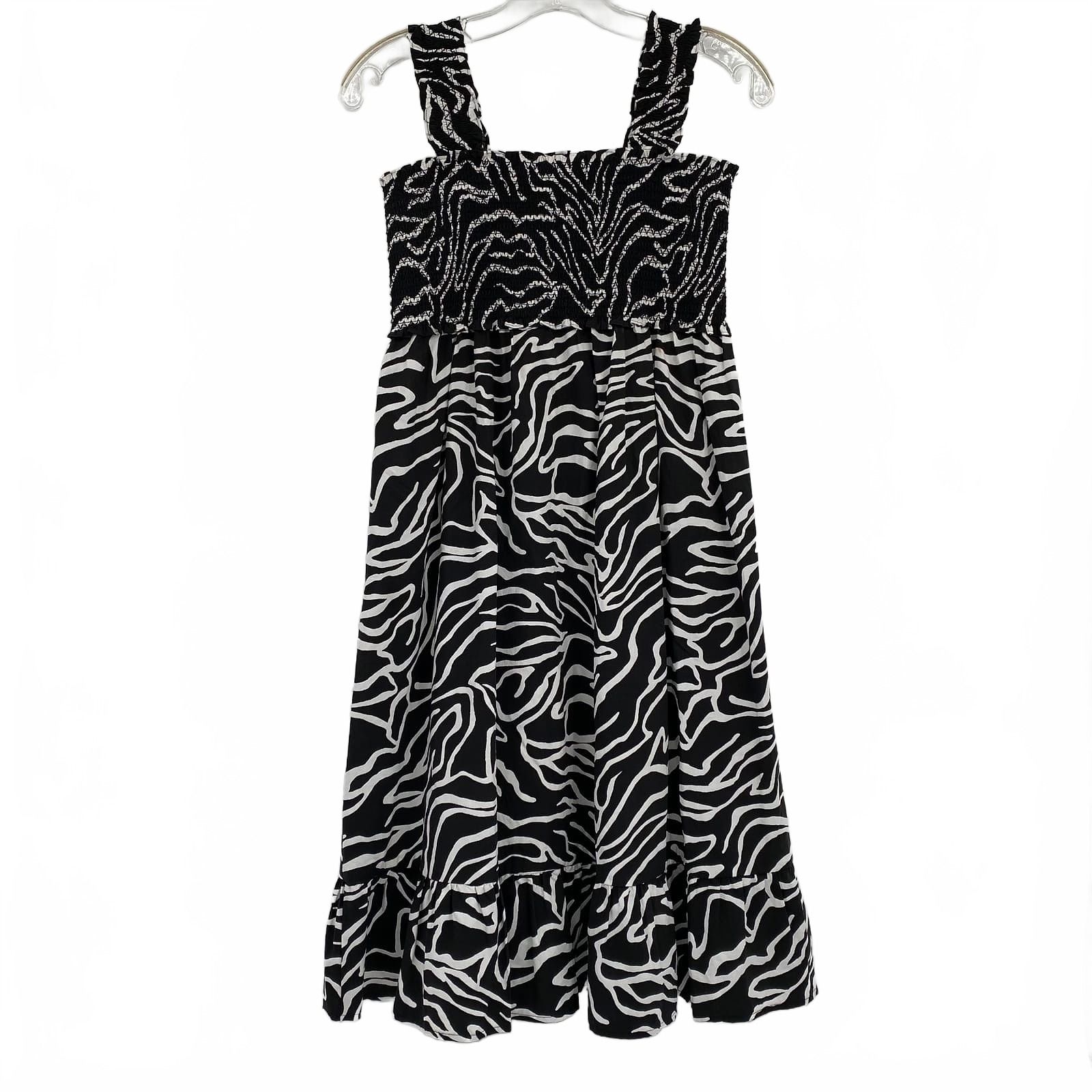 Rails Black White Rumi Smocked Midi Dress