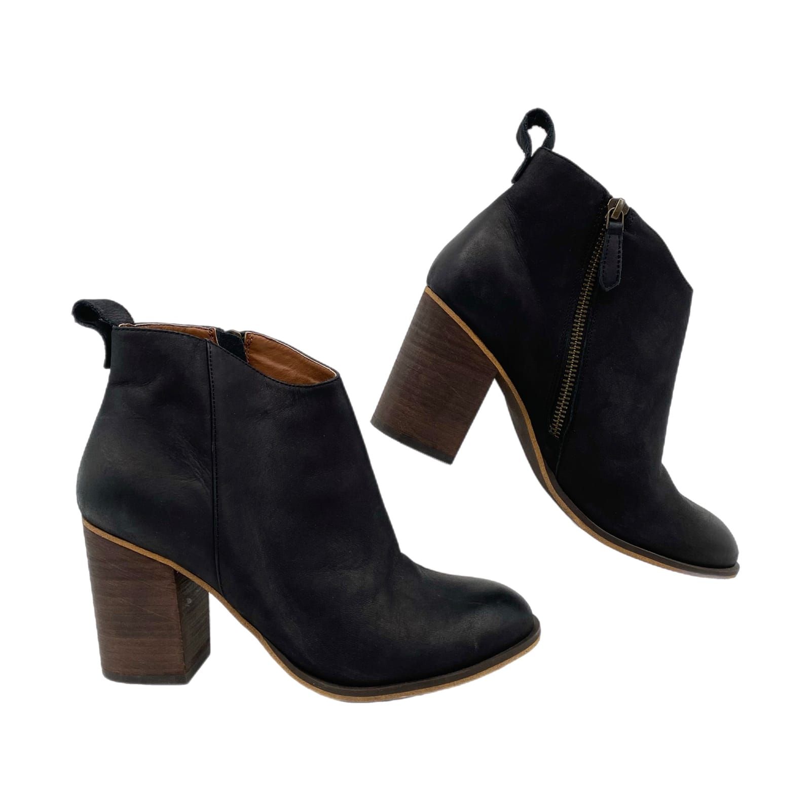 BP Black Leather Heeled Ankle Booties
