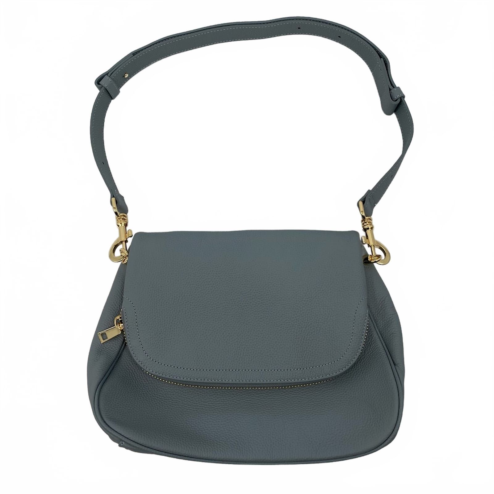Tote le Monde Blue Fold-Over Leather Shoulder Bag