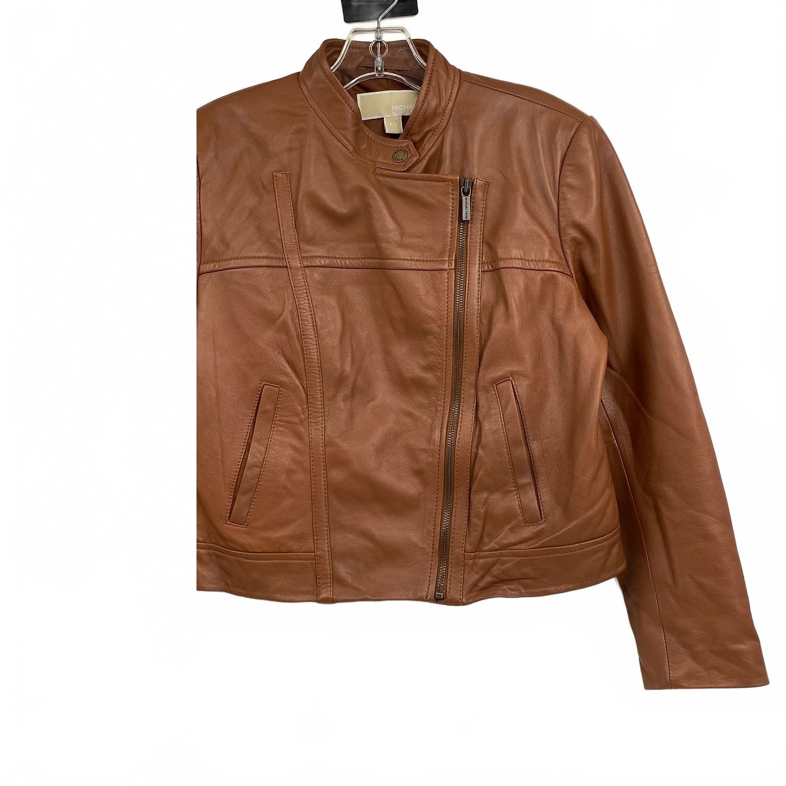 Michael Kors Brown Leather Jacket Petite LP
