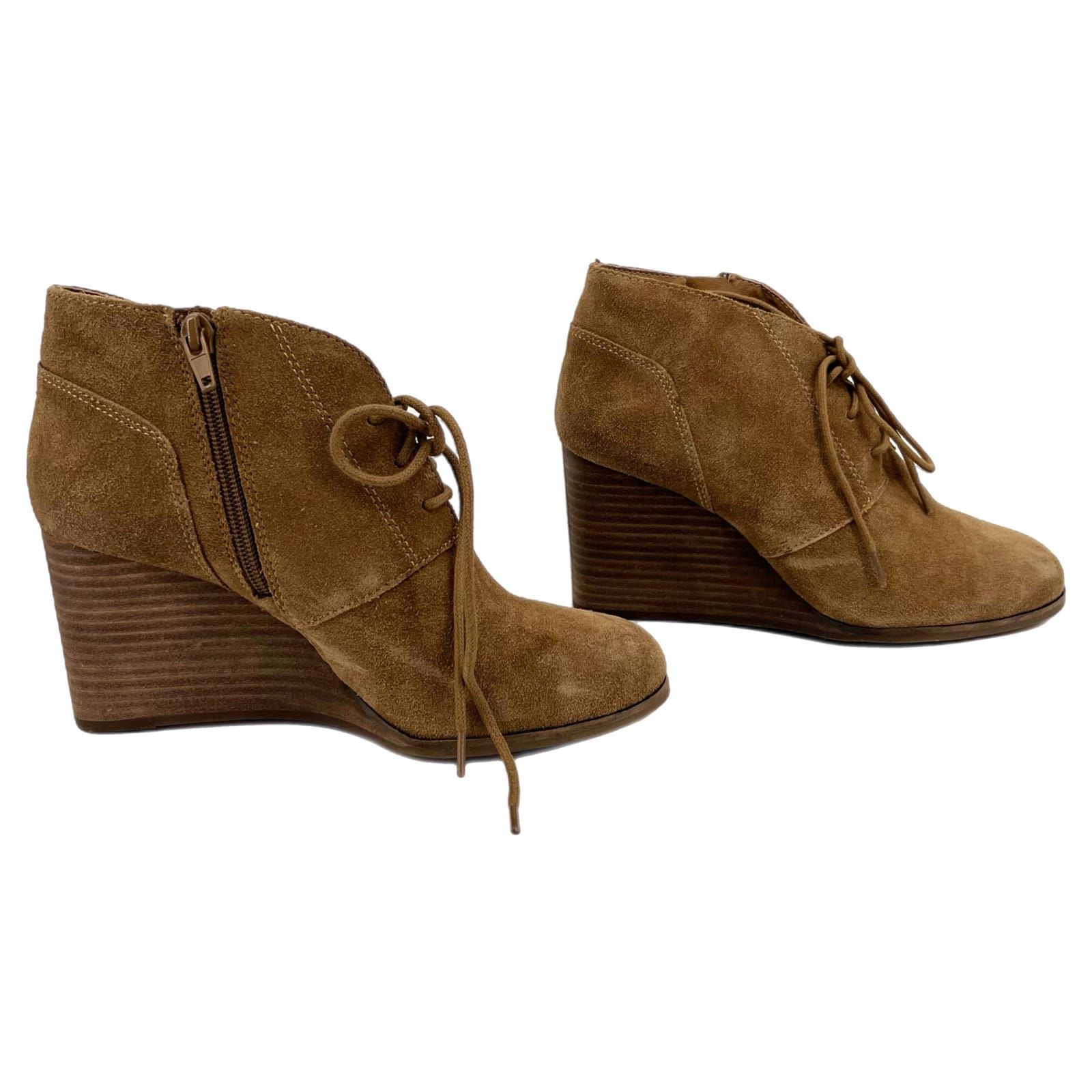 Lucky Brand Brown Ankle Boots Pointed Toe Wedge