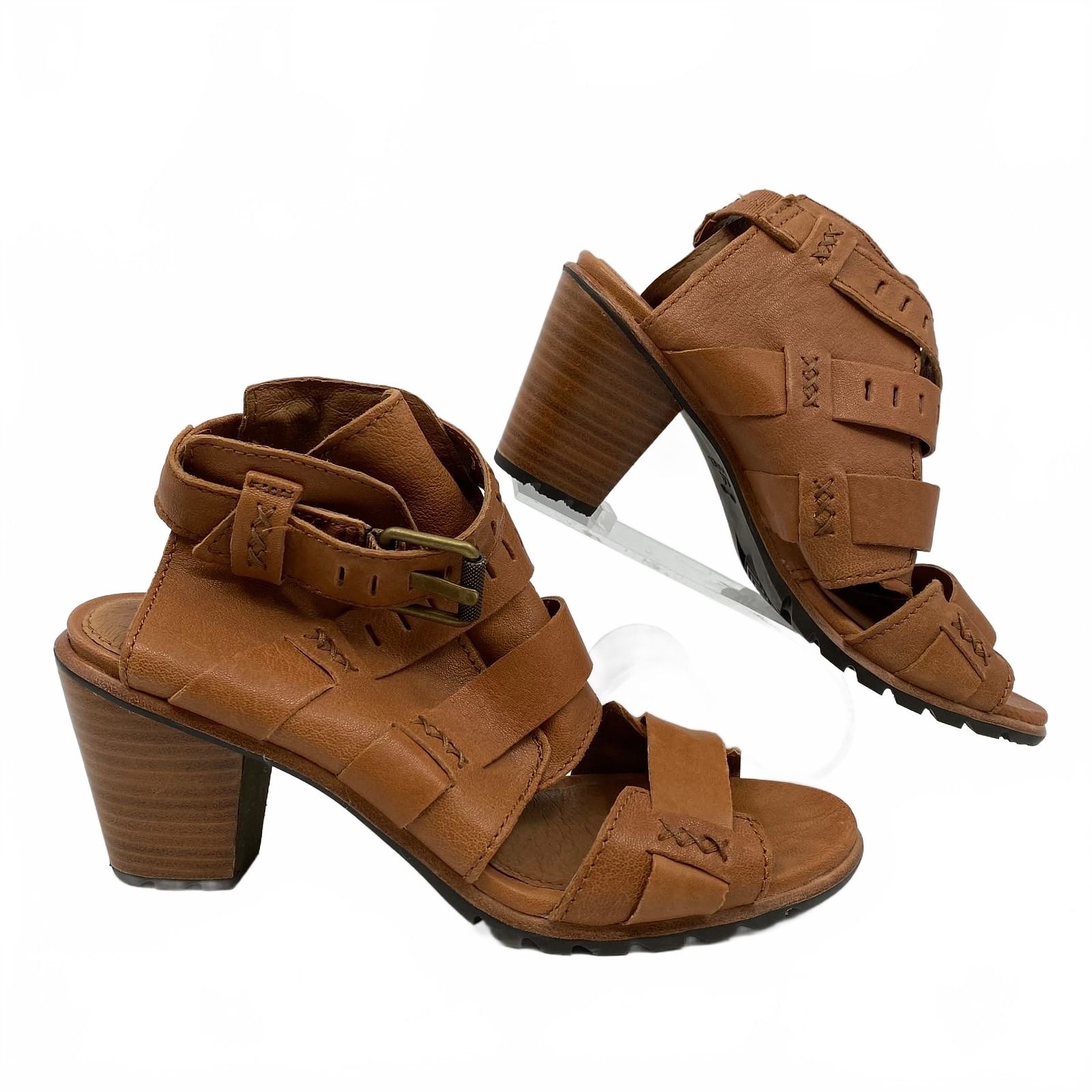 Sorel Brown Leather Strappy Heeled Buckle Sandals