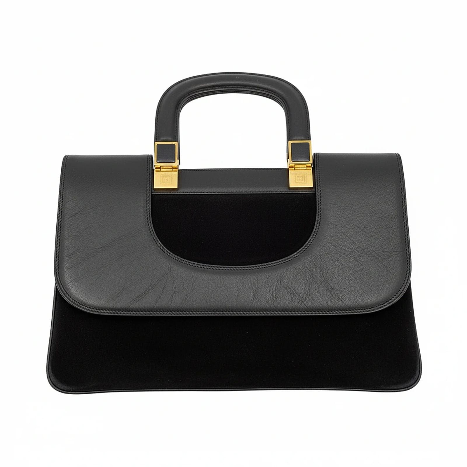 Carlotta Top Handle Bag Black Leather Suede
