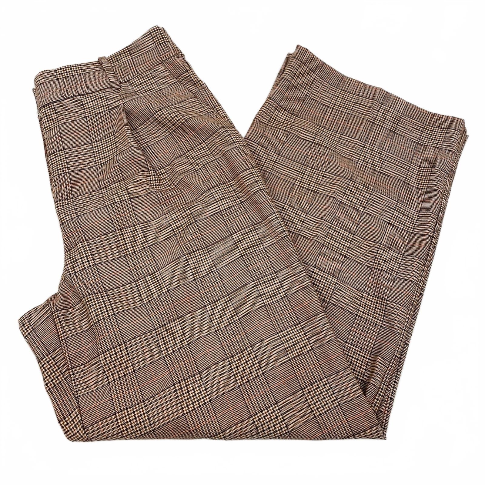 LOFT Brown Peyton Wide Leg Plaid Trousers