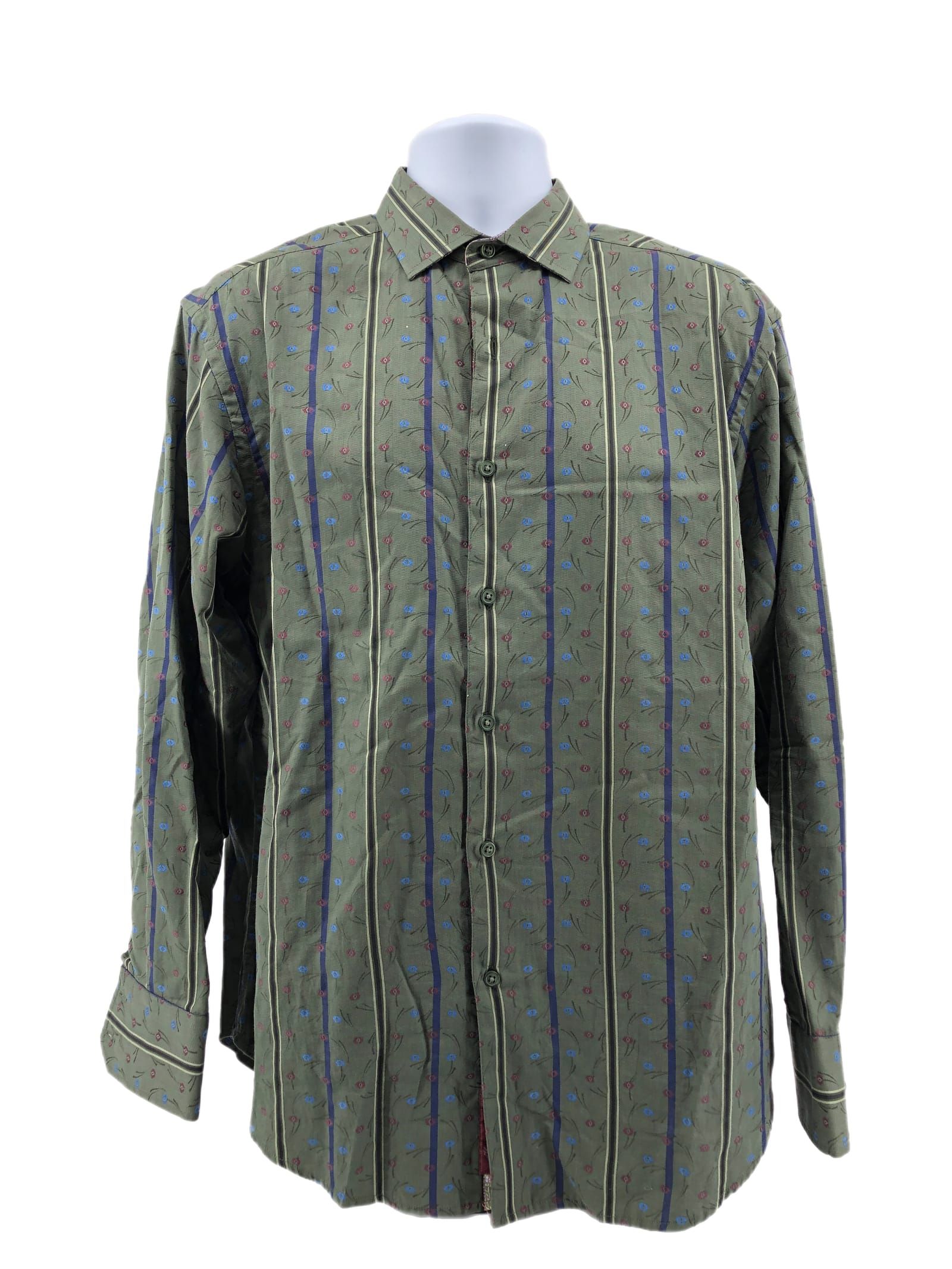Robert Graham Green & Blue Striped Button-Up Dress Shirt