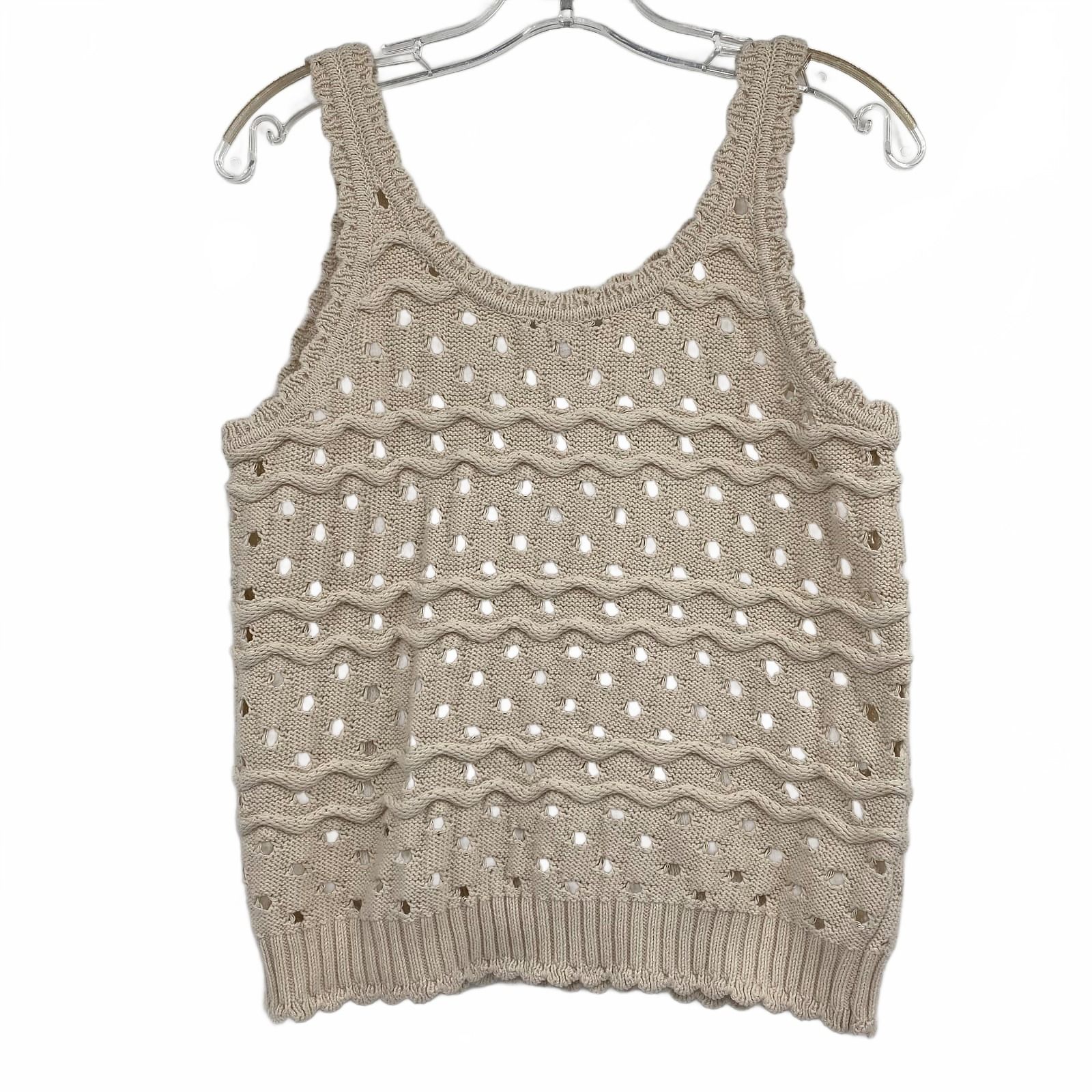 Splendid Beige Cotton Scallop Edge Knit Tank