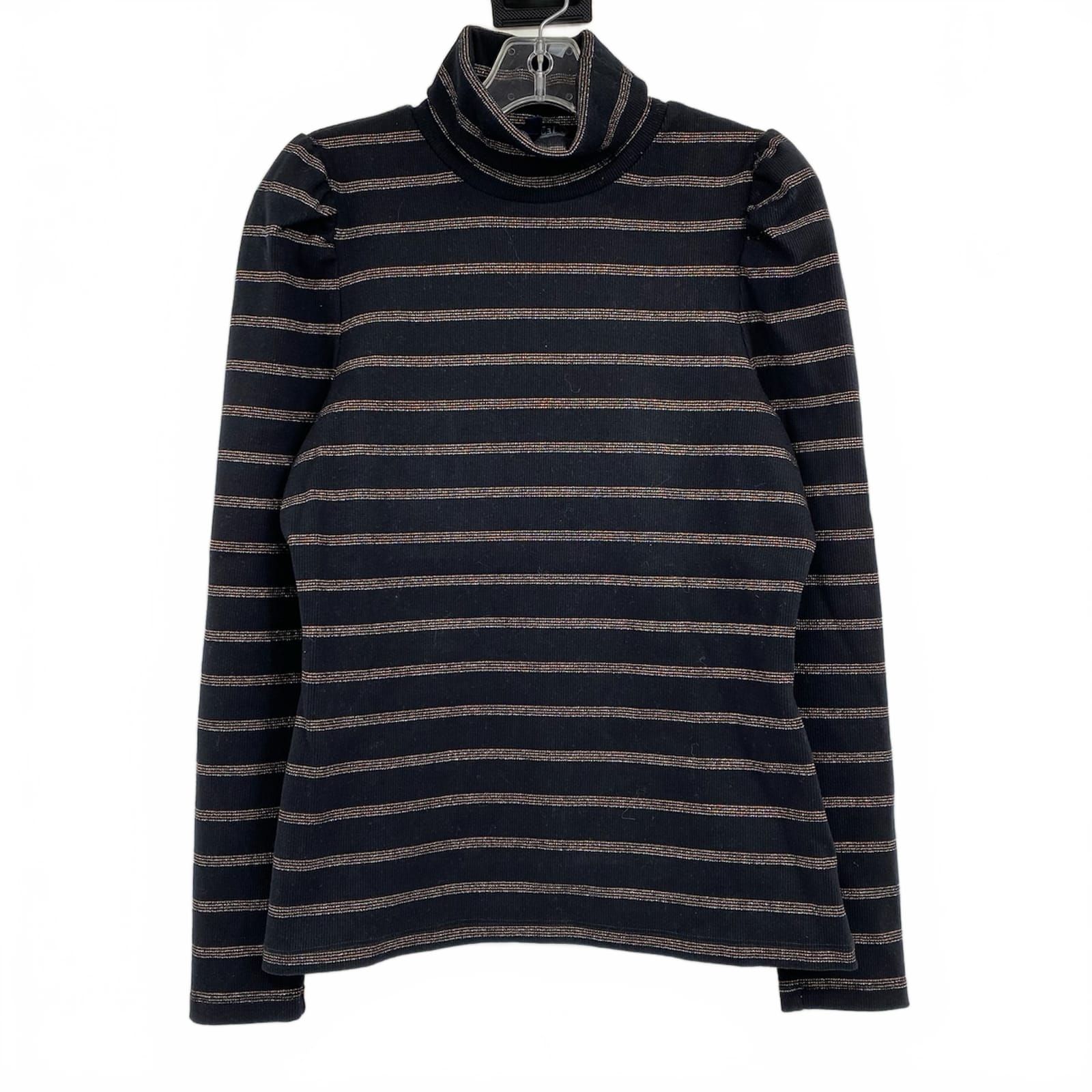 Veronica Beard Black Gold Metallic Striped Knit Turtleneck Top