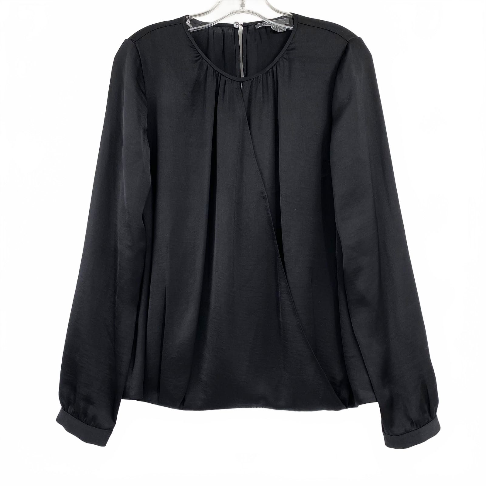 Vince Black Satin Faux Wrap Blouse