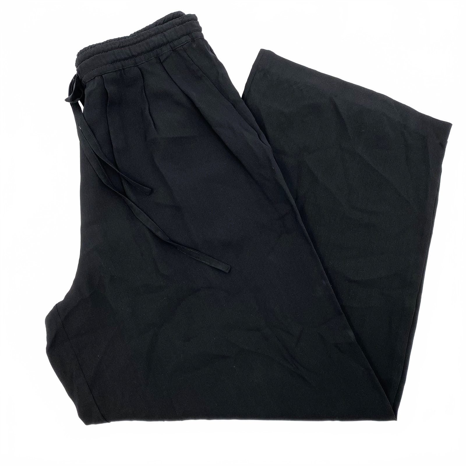 DKNY Black Silk Wide Leg Drawstring Pants