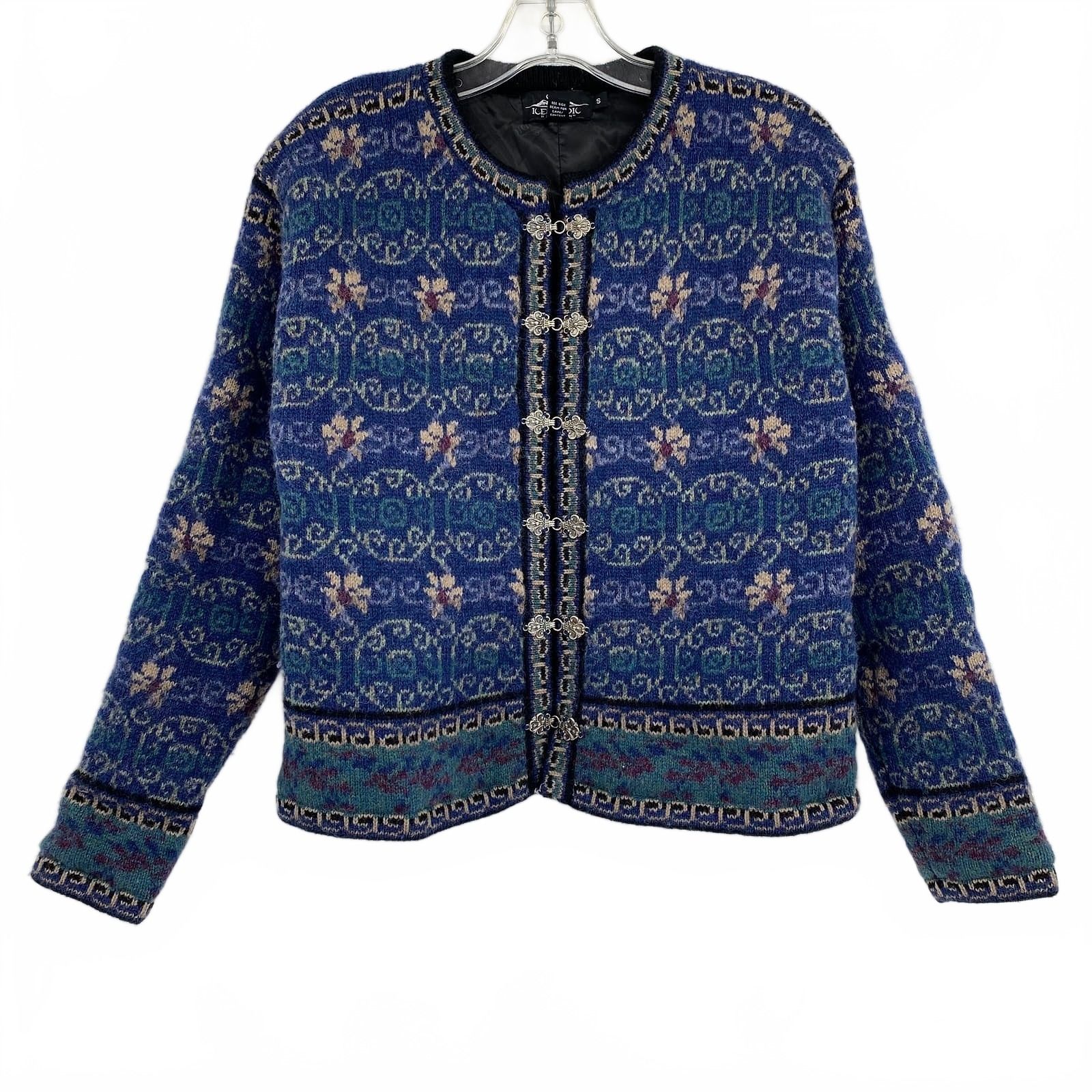 Icelandic Designs Blue Utility Jacket Patterned Hook Closure