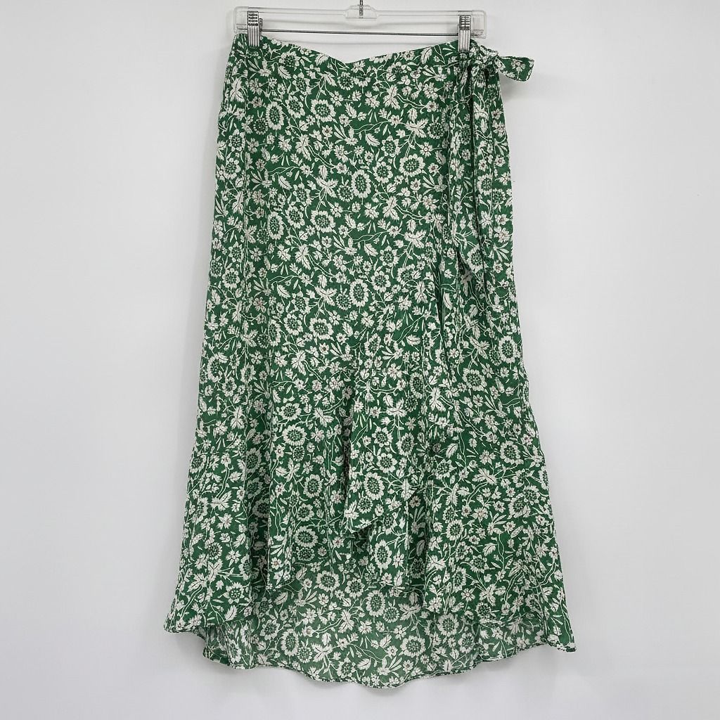 Max Studio Green White Floral Faux Wrap Maxi Skirt