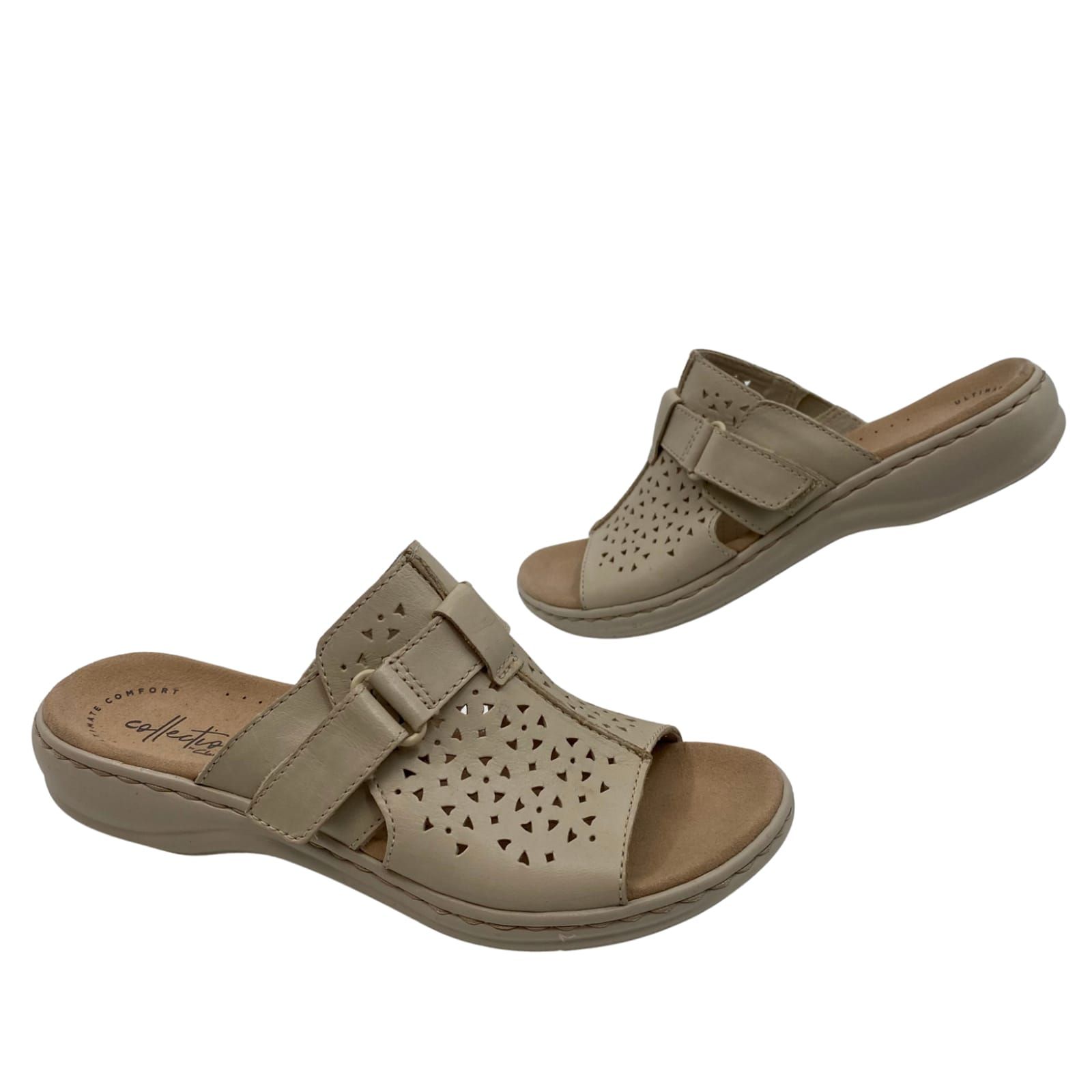 Clarks Beige Leather Open Toe Sandals