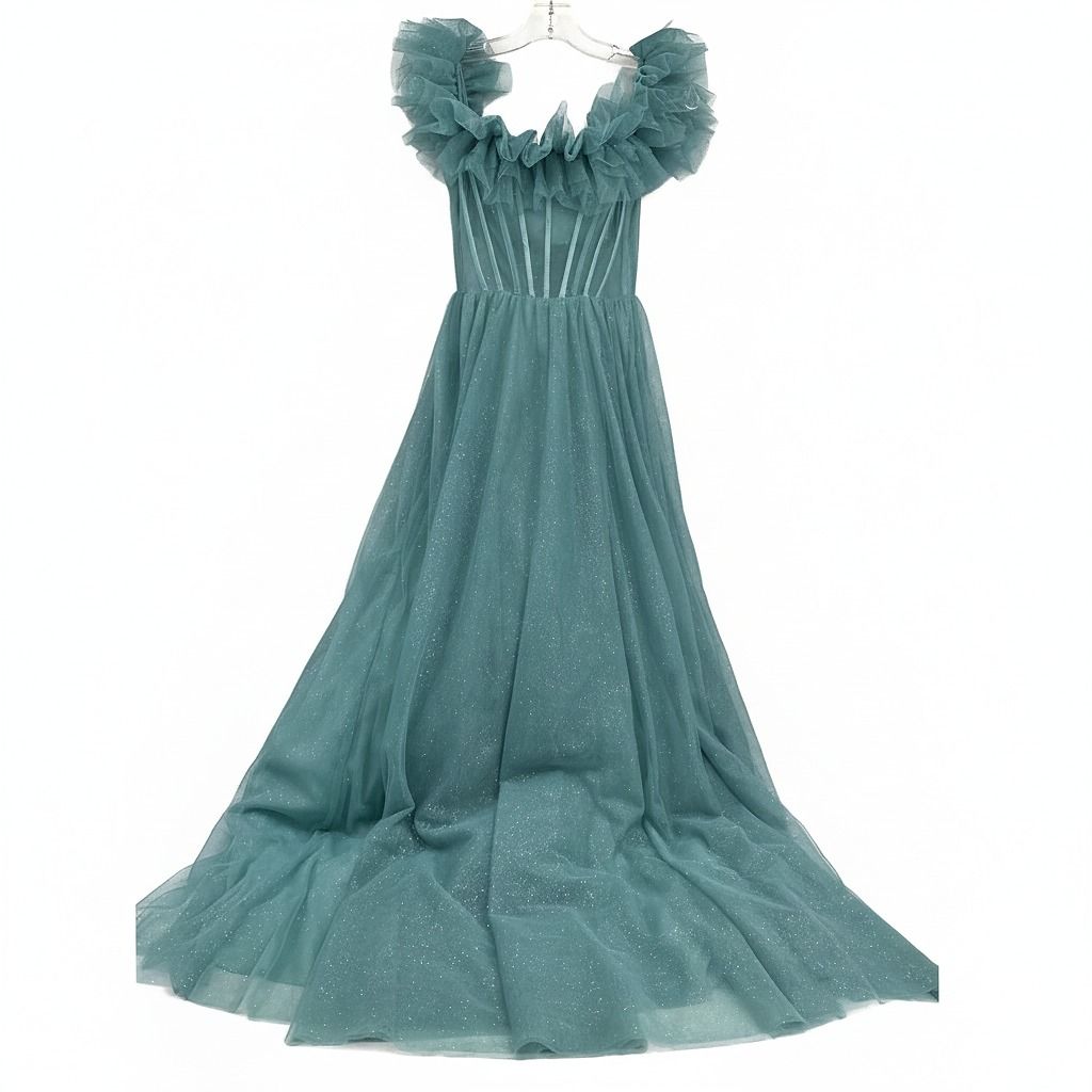 Say Yes to the Prom Blue Tulle Glitter Maxi Dress
