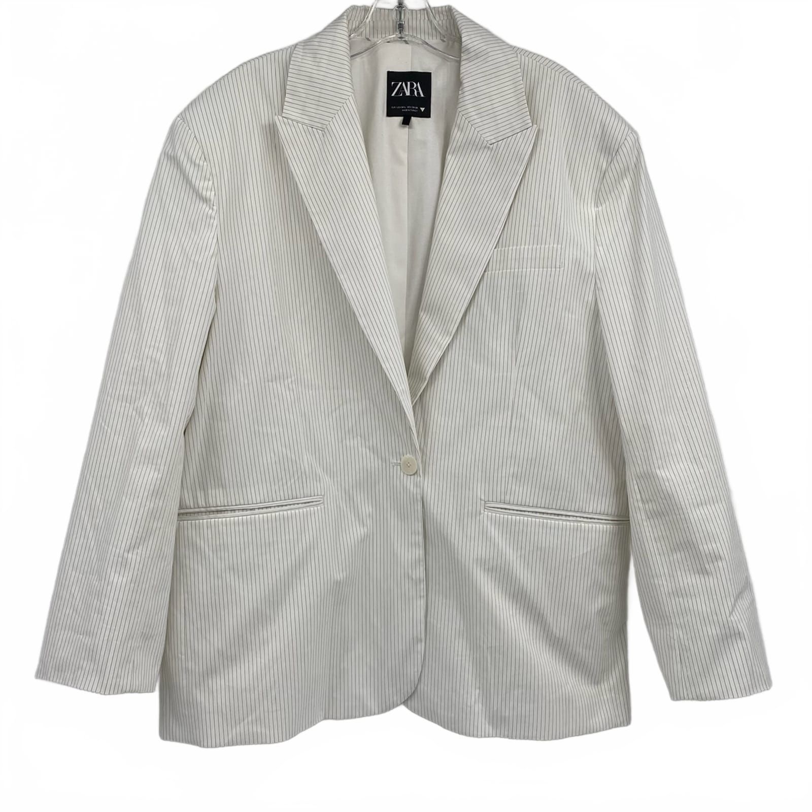 Zara White Black Pinstripe Oversized Blazer