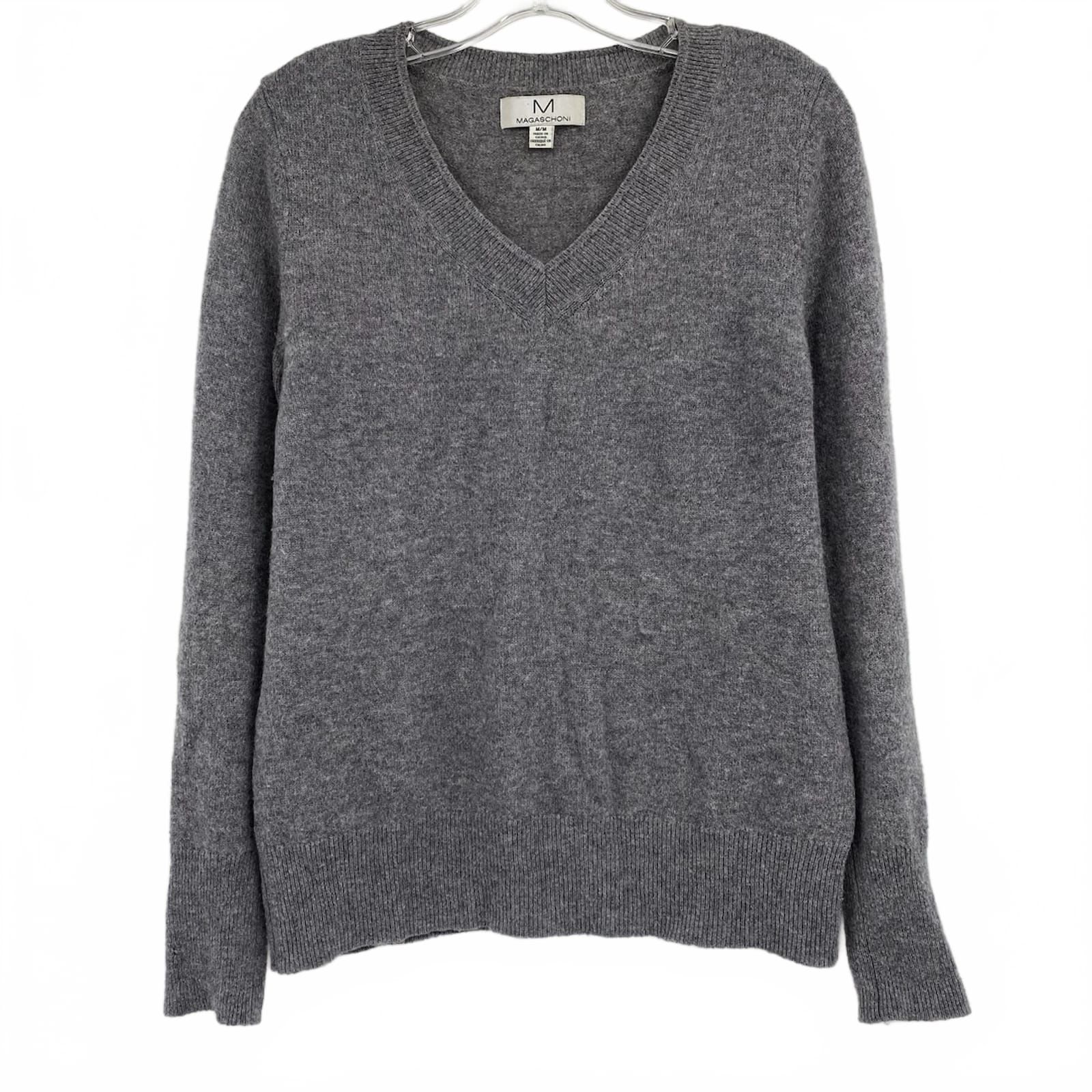 Magaschoni Gray Cashmere V-Neck Sweater
