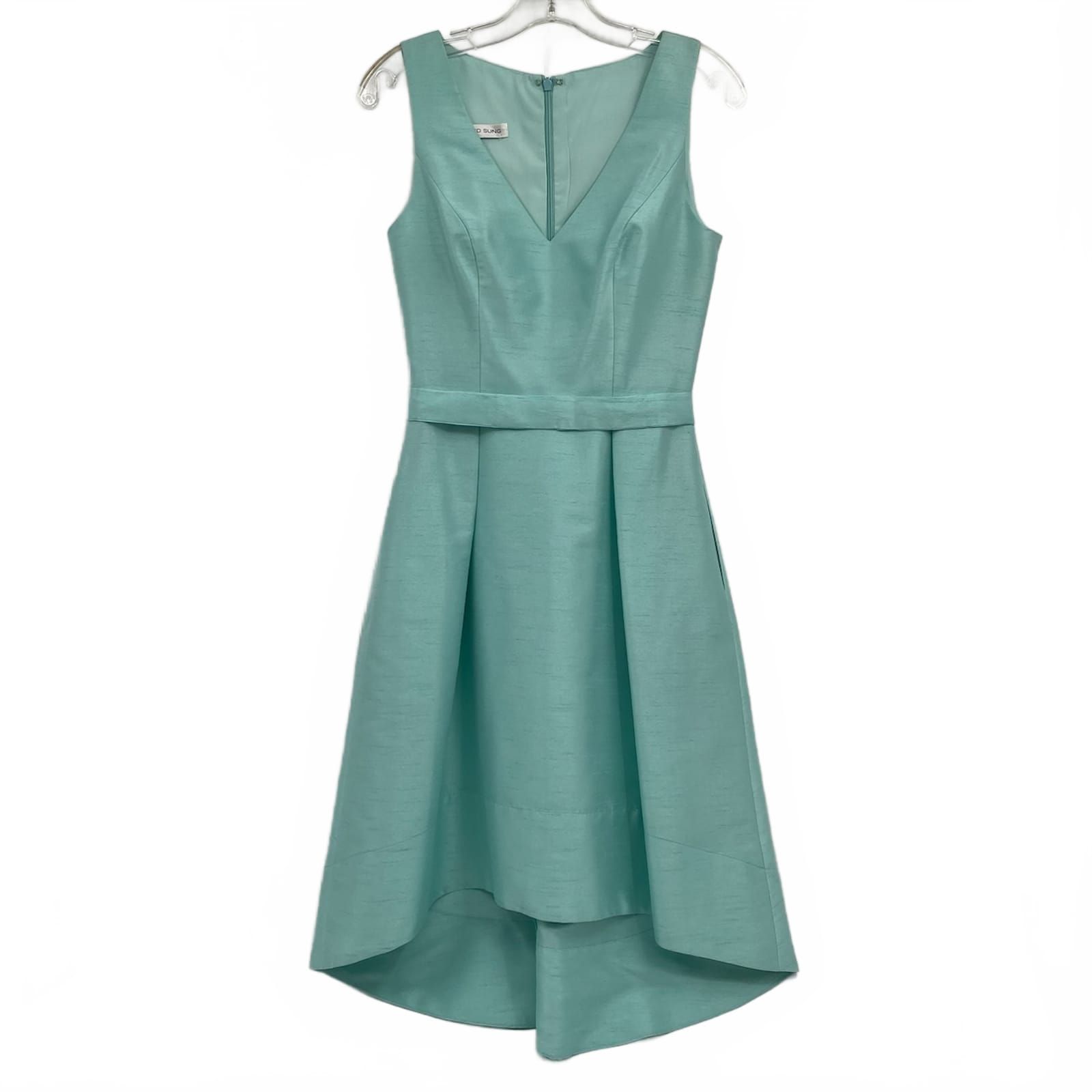 Alfred Sung Aqua Blue Belted High Low Midi Dress