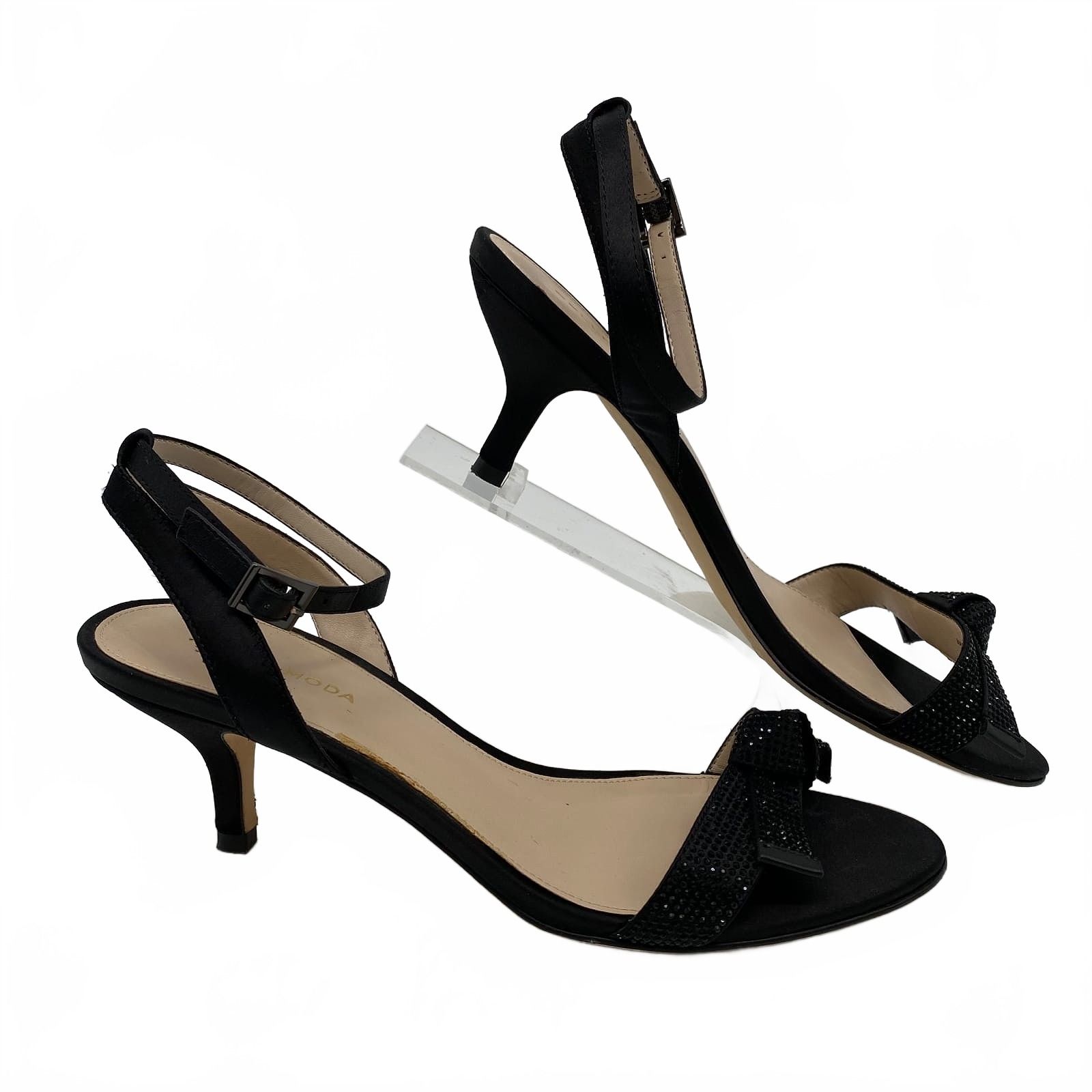 Pelle Moda Black Rhinestone Ankle Strap Heels