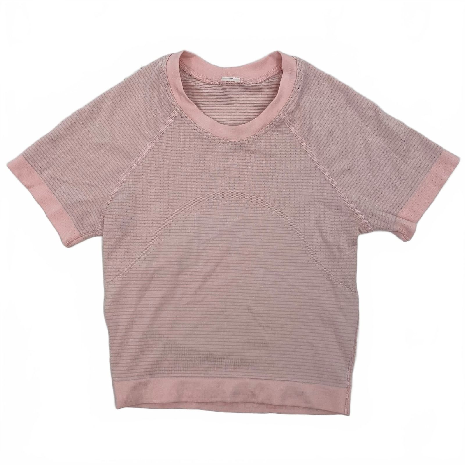 lululemon athletica Pink Striped Crop Tee Knit Top