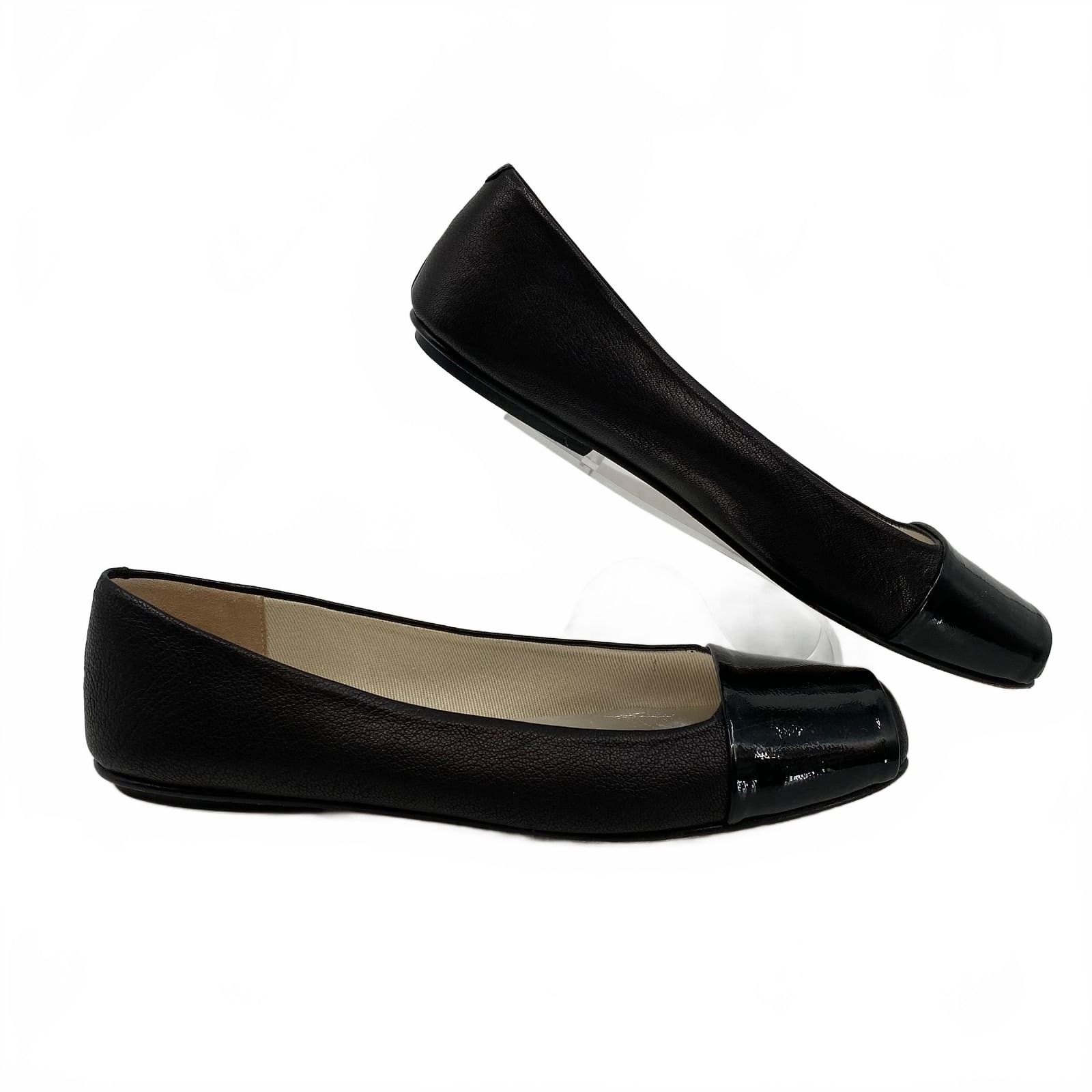 French Sole Black Cap Toe Flats