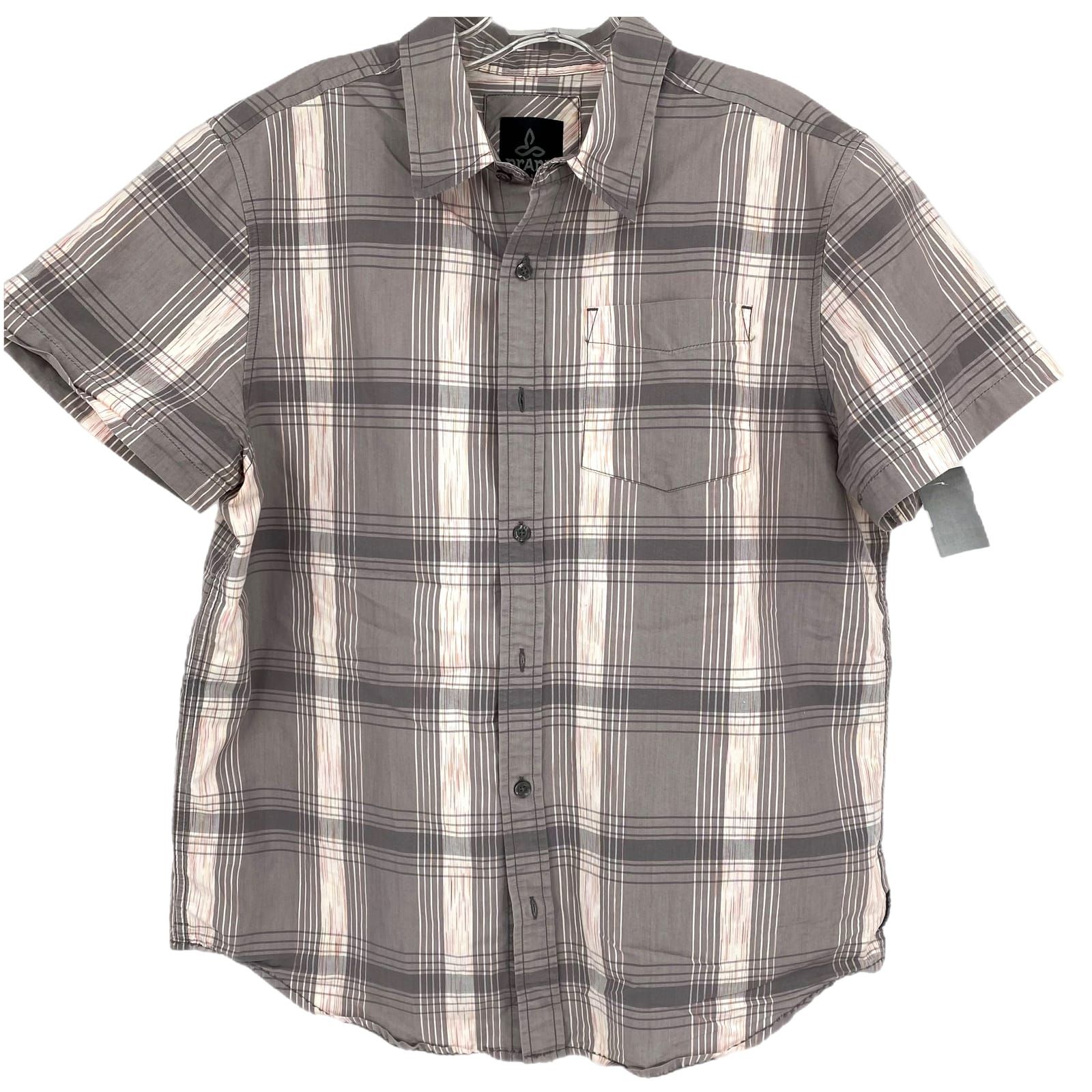 Prana Gray White Plaid Button-Up Shirt