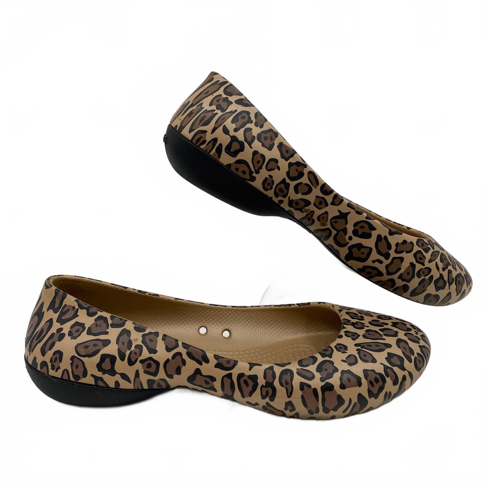 Crocs Brown Black Leopard Print Flats