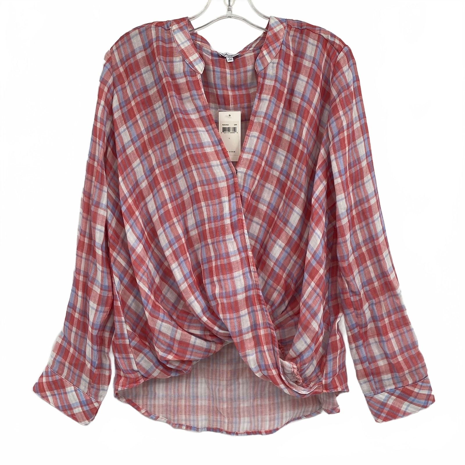Splendid Pink Blue Plaid Twist Front Blouse