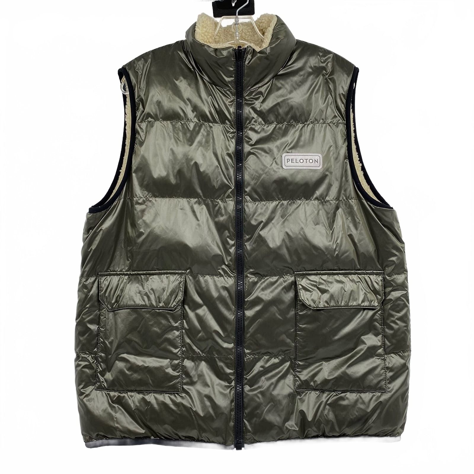 Peloton Green Beige Reversible Puffer Sherpa Vest