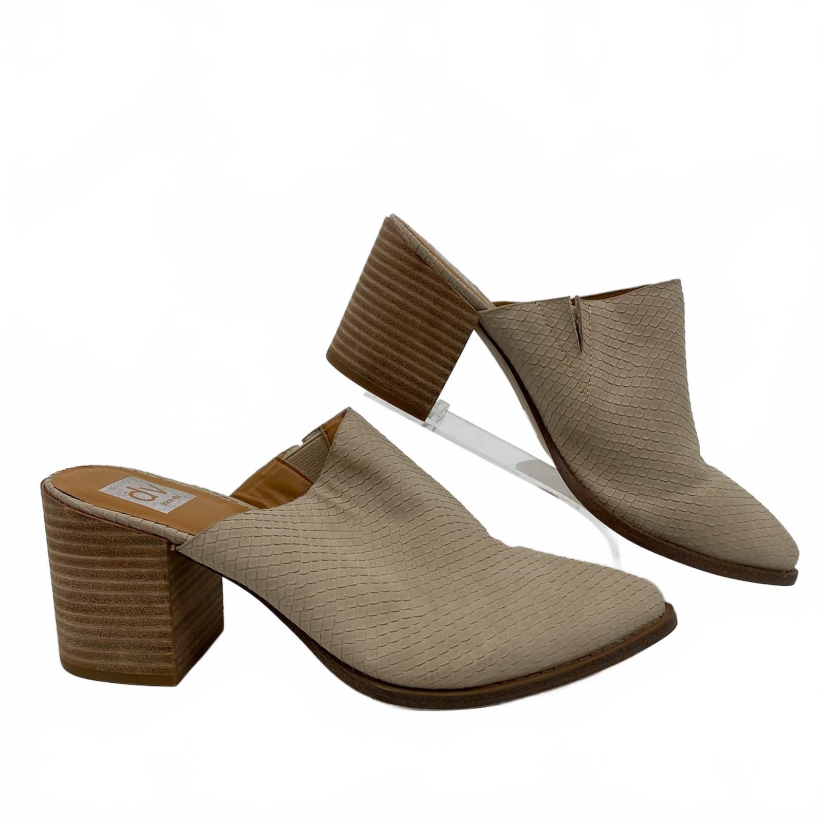 Dolce Vita Beige Faux Leather Pointed Toe Heeled Mules