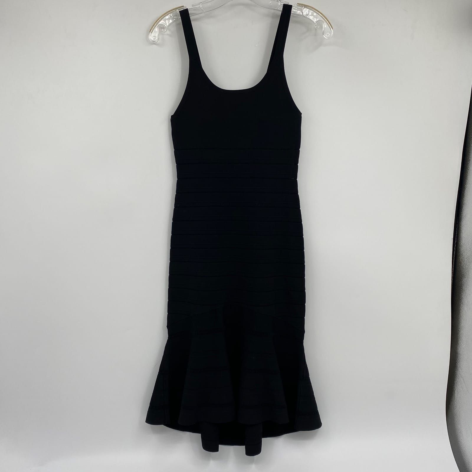 White House Black Market Black Stretchy Knit Flounce Midi Dress