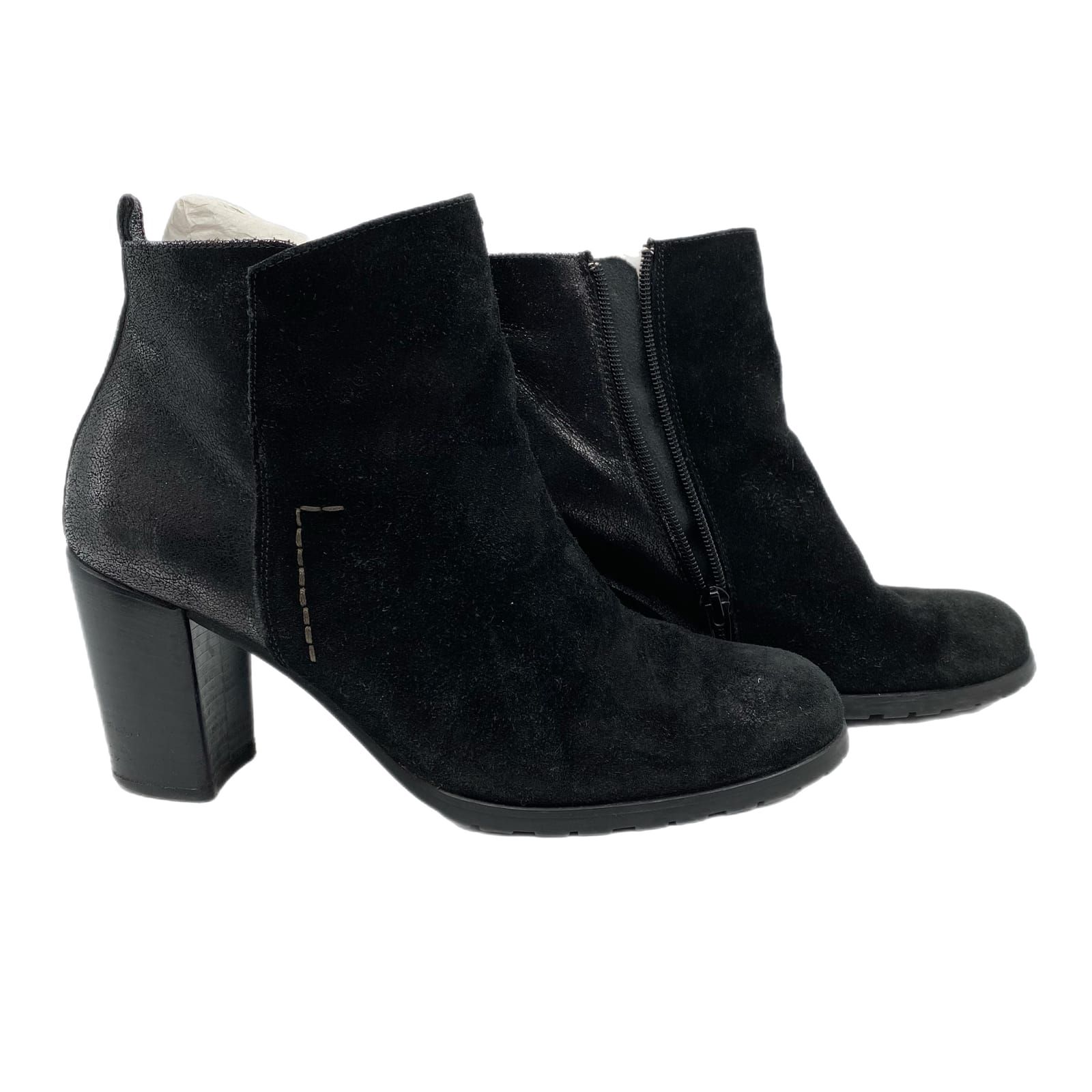 Paul Green Black Suede High Block Heel Ankle Booties