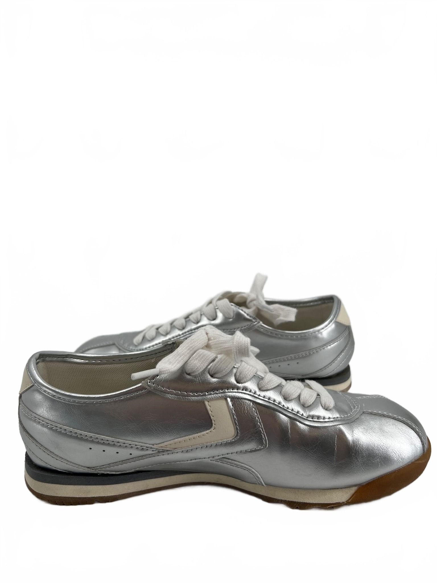 Bershka Cream Silver Retro Low Top Sneakers