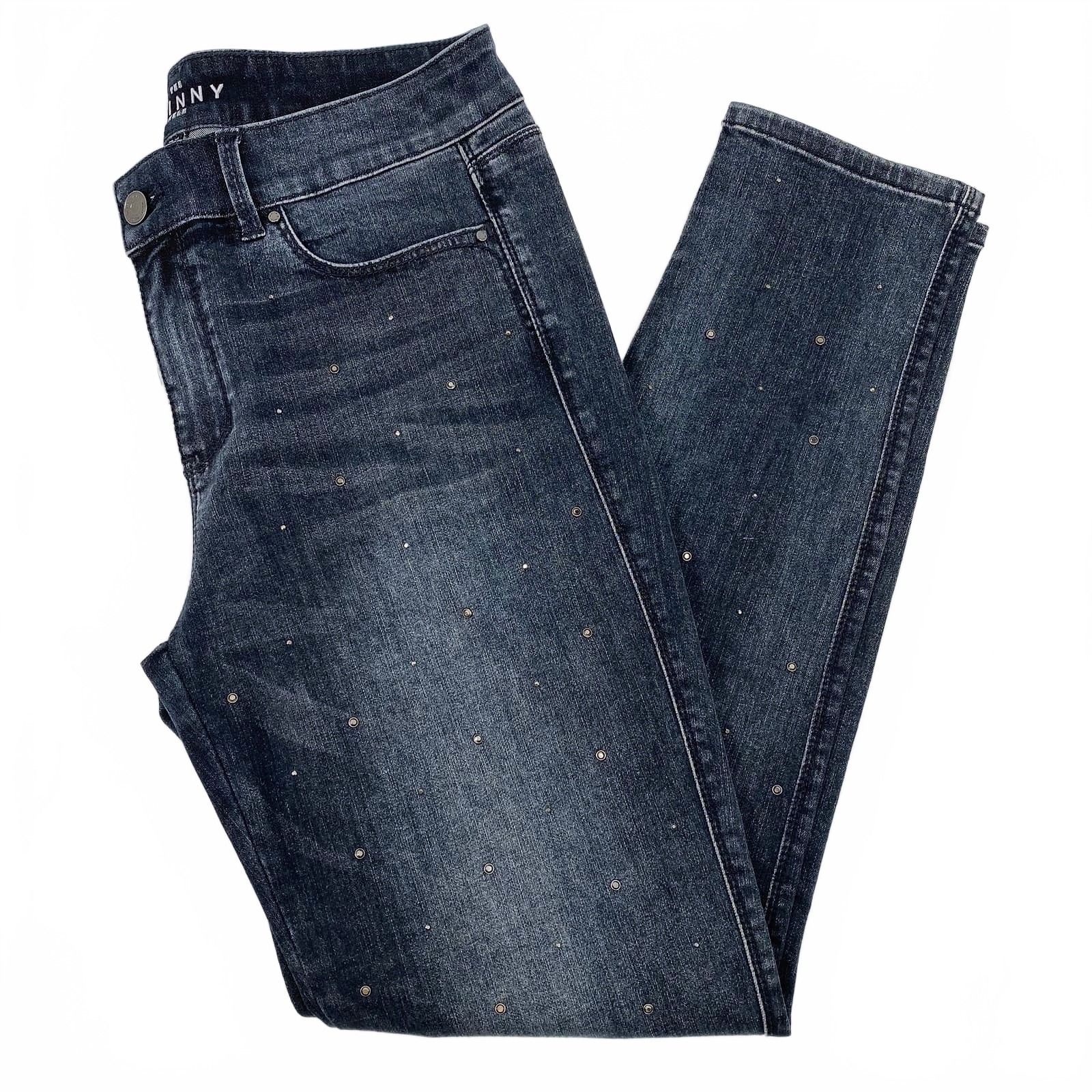 White House Black Market Dark Wash Rhinestone Ankle Skinny Jeans