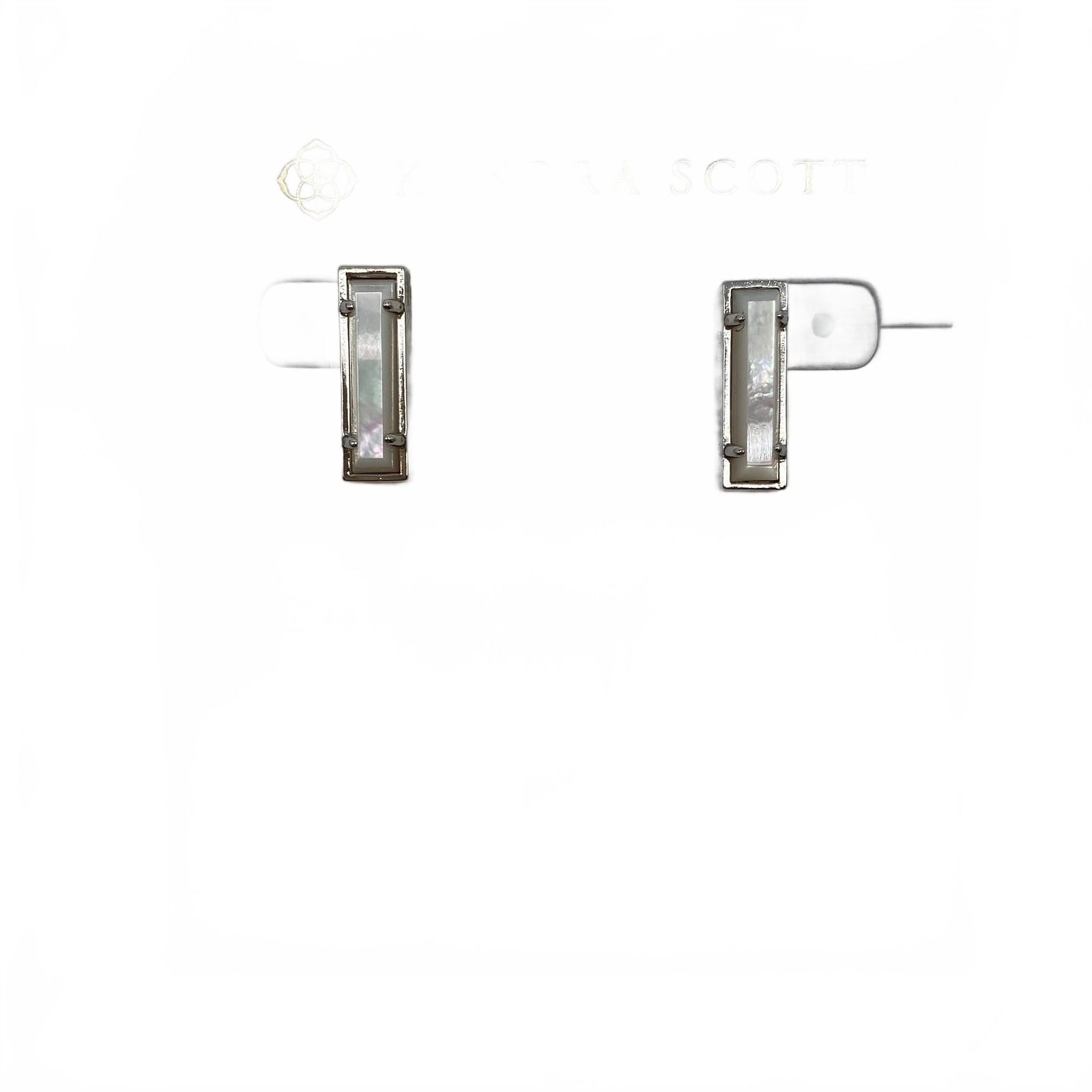 Kendra Scott Silver White Pearl Bar Earrings