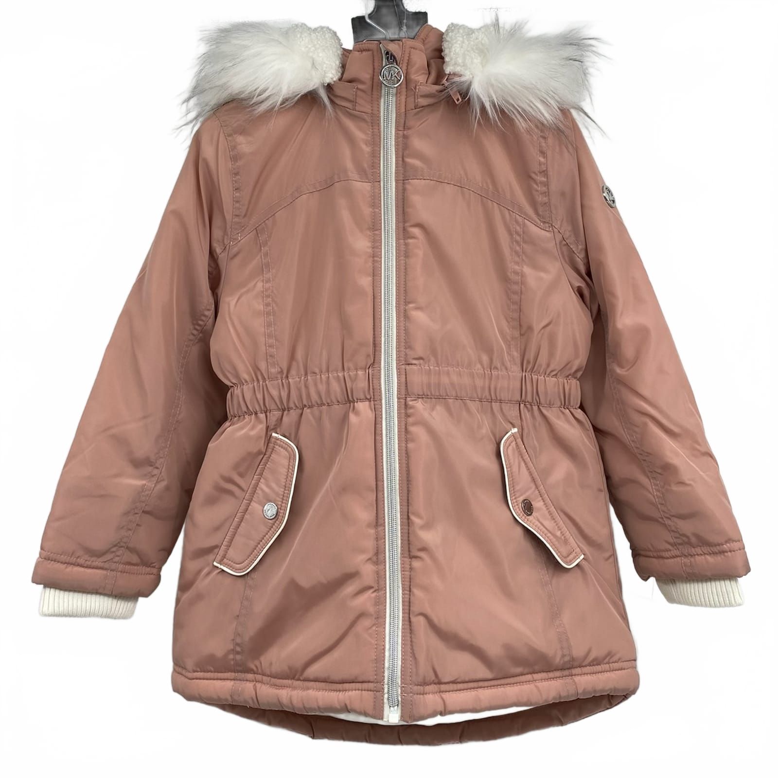 Michael Kors Pink Faux Fur Trim Hood Puffer Jacket
