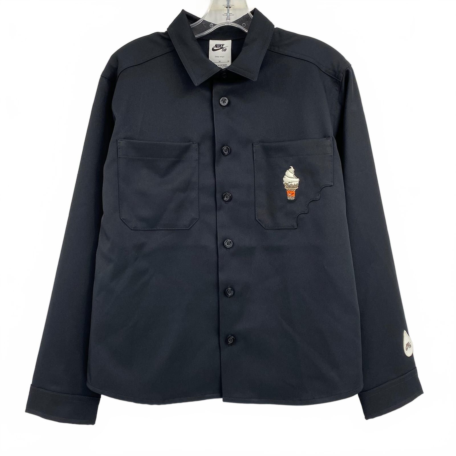 Nike Boys Black Skateboarding Ice Cream Embroidered Button Down Shirt