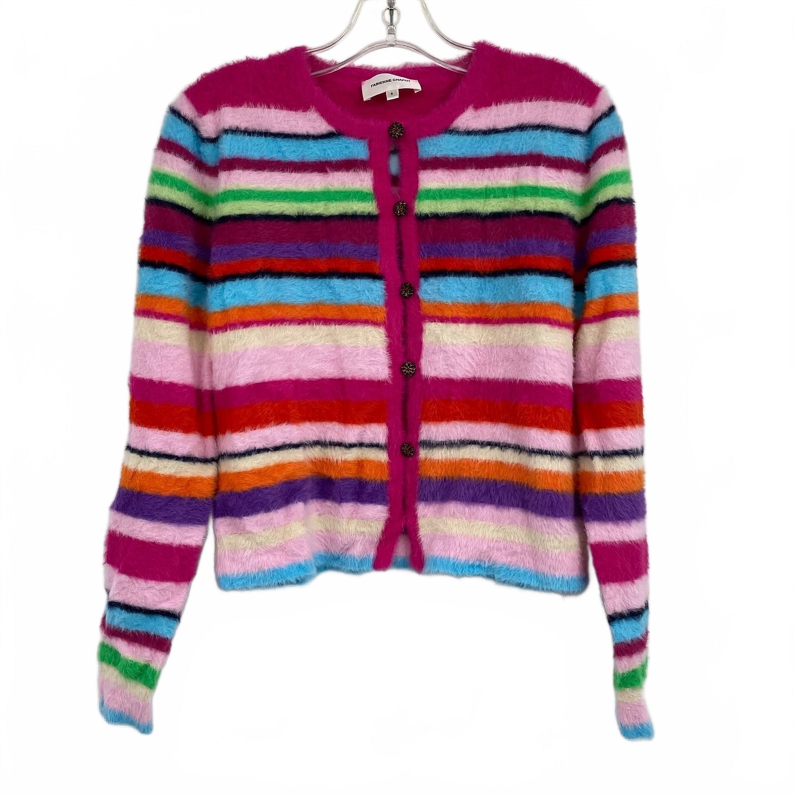 Fabienne Chapot Pink Purple Striped Cardigan