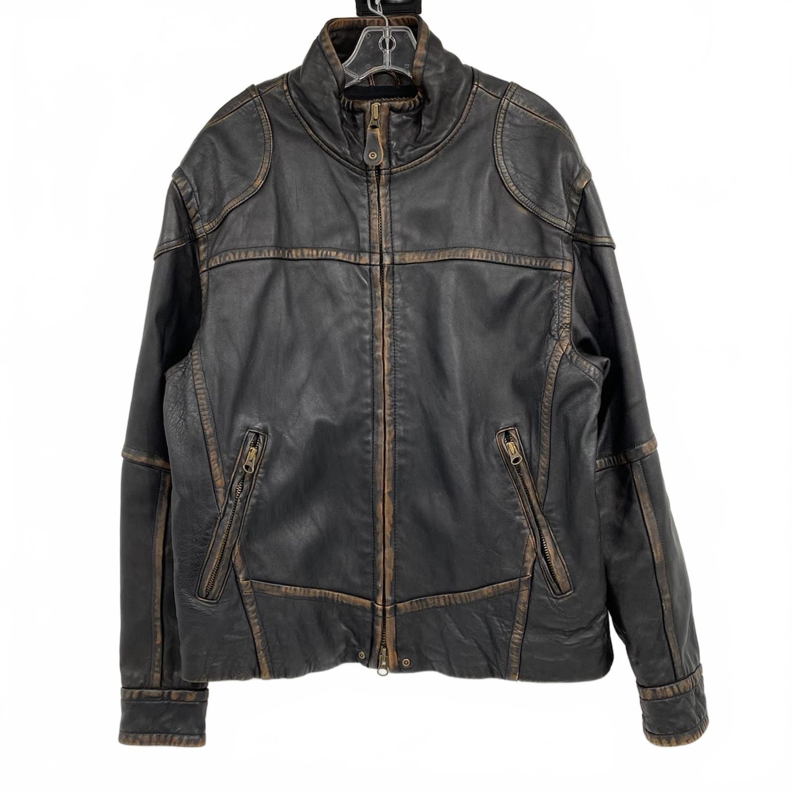The Territory Ahead Brown Distressed Leather Jacket