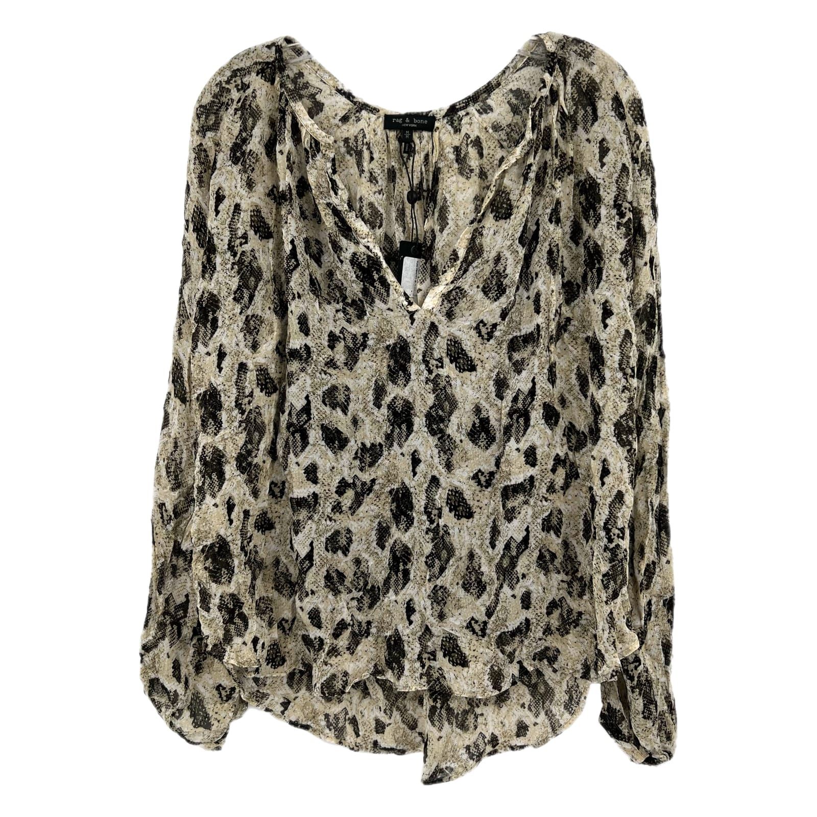 Rag & Bone Beige Black Snakeskin Peasant Blouse